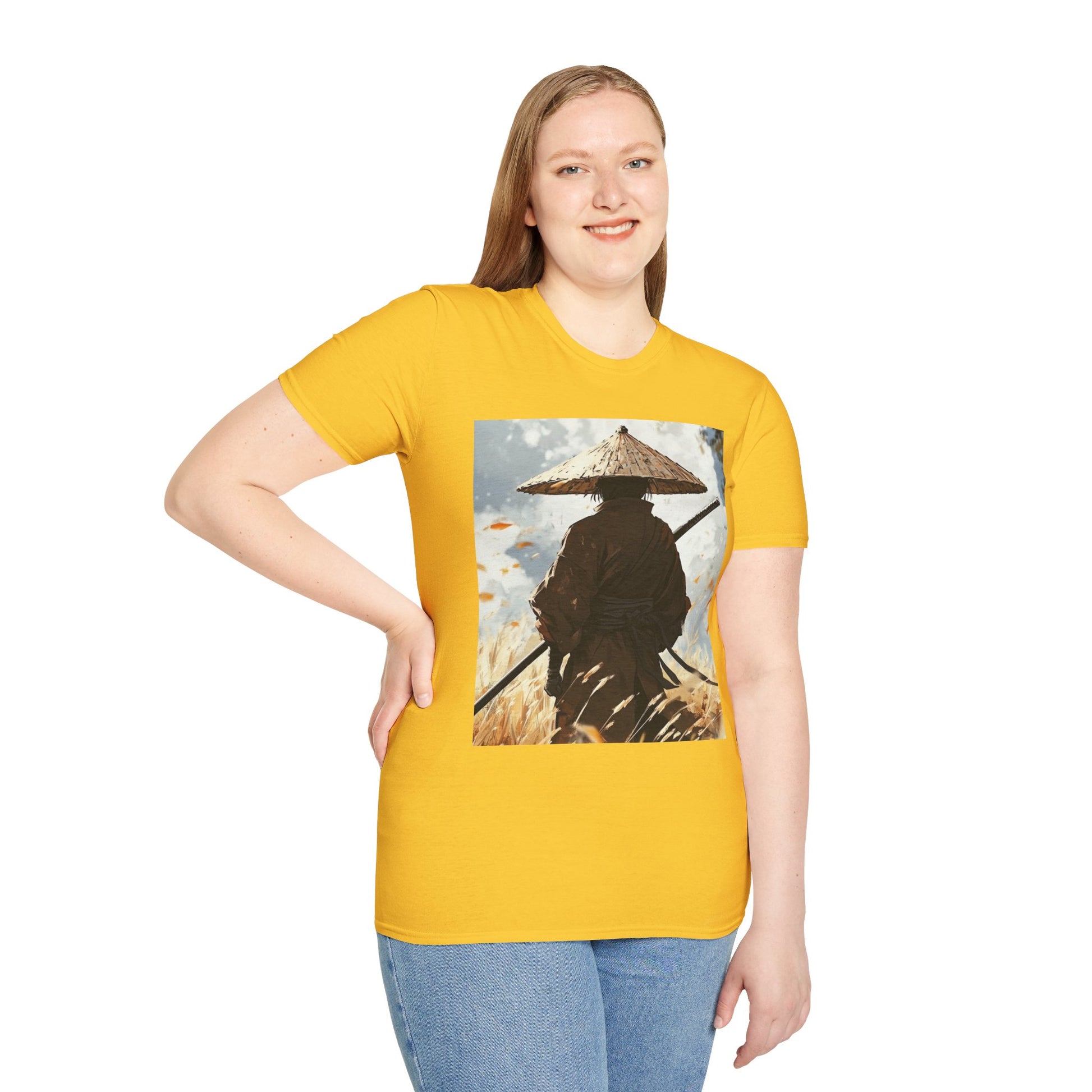 Vagabond Samurai Tee -  samurai vagabond japanese culture anime shirt graphic tee unisex Vagabond Swordsman Tee – Lone samurai in windswept field with katana and falling autumn leaves
