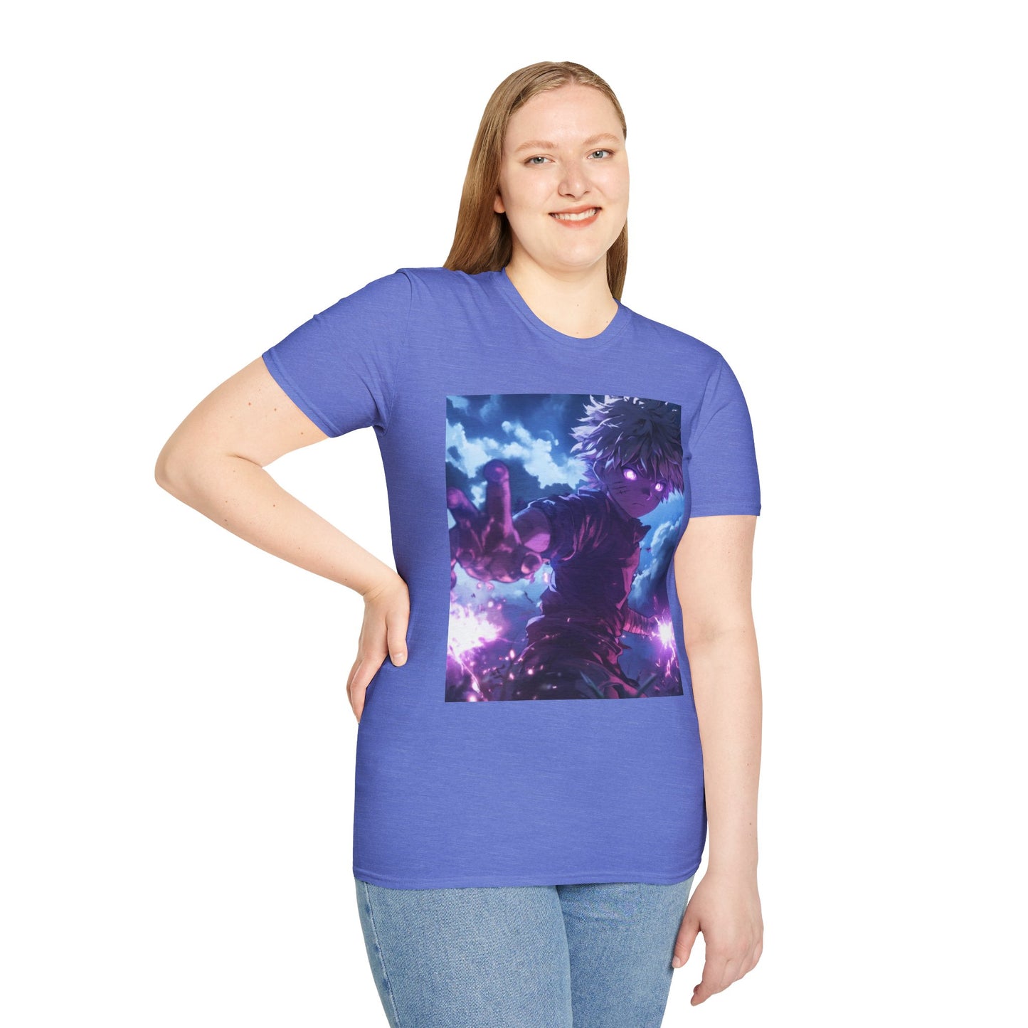 Killua Voltage Anime Tee - hunter x hunter killua anime shirt graphic tee unisex Killua Voltage Tee – Killua Zoldyck mid-lightning strike with glowing eyes and stormy backdrop