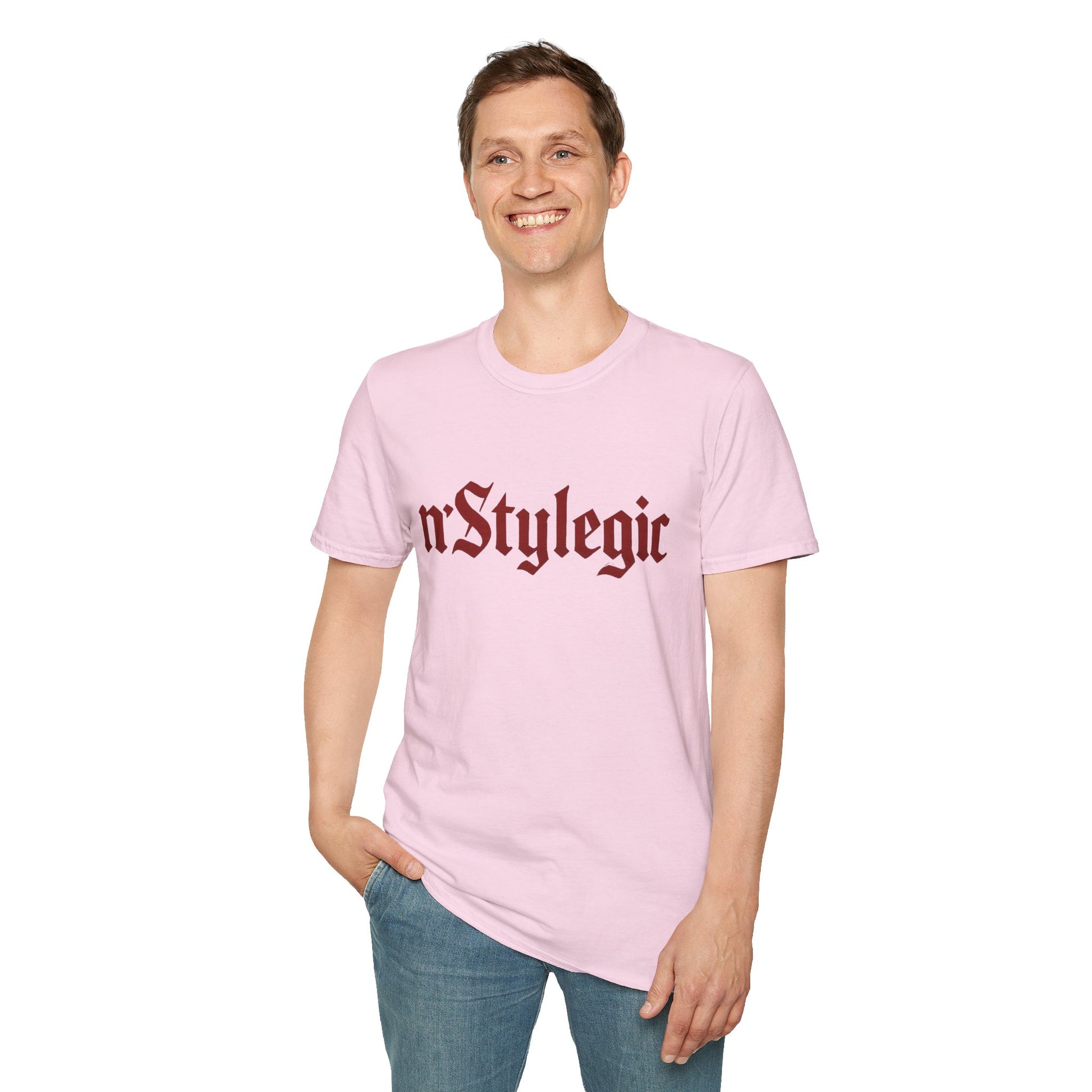 n’Stylegic Logo Streetwear Tee -  logo tee streetwear minimalist graphic tee unisex n’Stylegic Logo Tee – Gothic red logo on minimalist black shirt streetwear branding