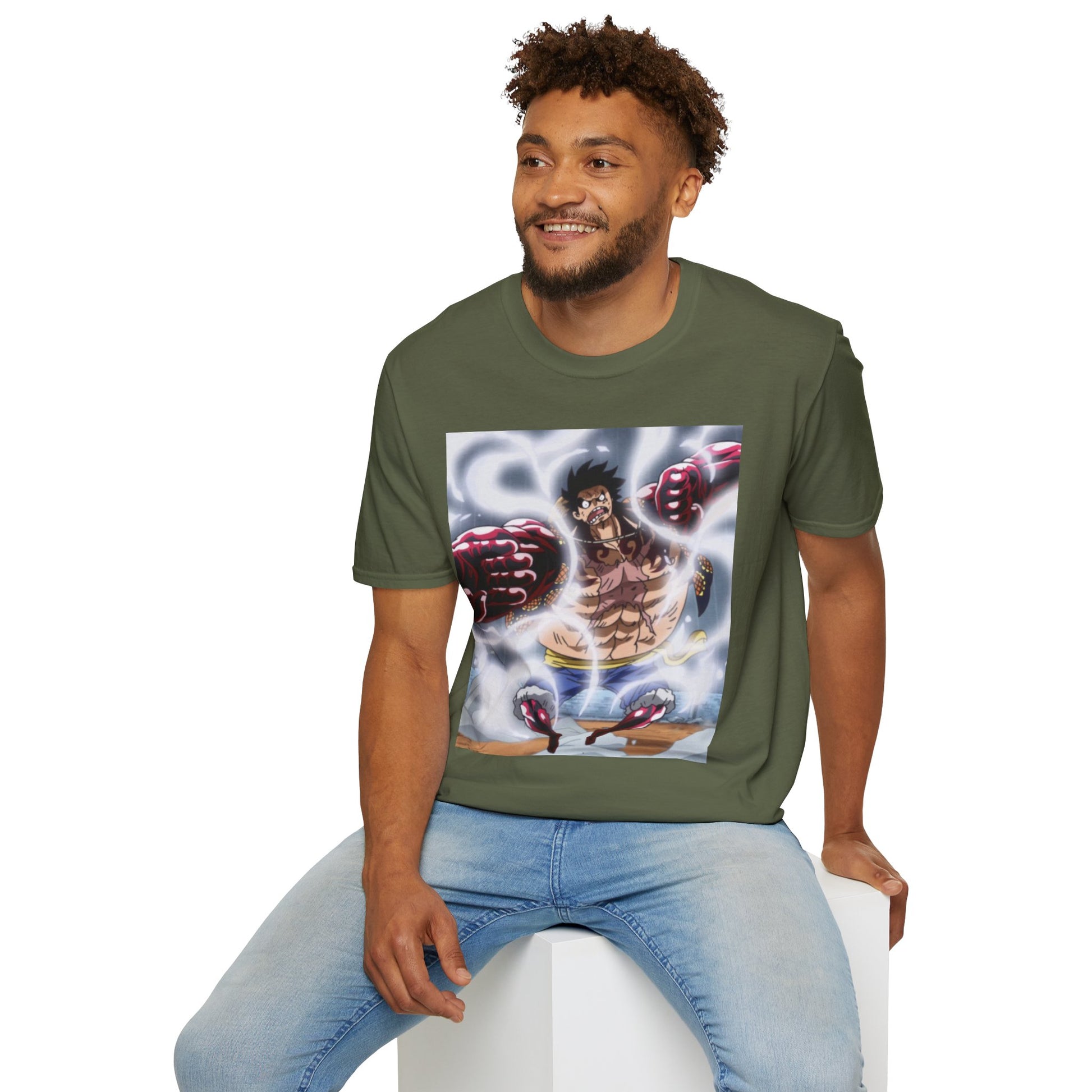 Luffy Gear 4 Anime Tee -  one piece luffy gear 4 bounce man anime shirt graphic tee unisex Gear 4 Bounce Man Tee – Luffy in Gear 4 transformation with Haki aura