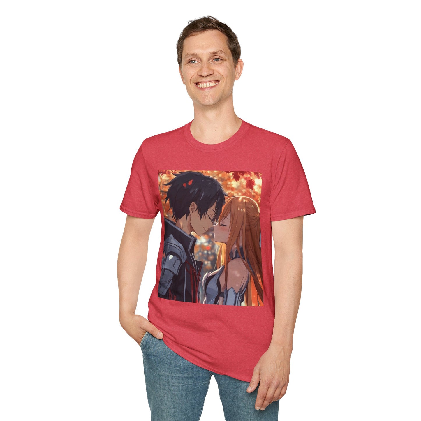 Black Knight Fantasy Tee - fantasy romance black knight anime shirt graphic tee unisex Black Knight & Golden Flash Tee – Kirito and Asuna under autumn leaves