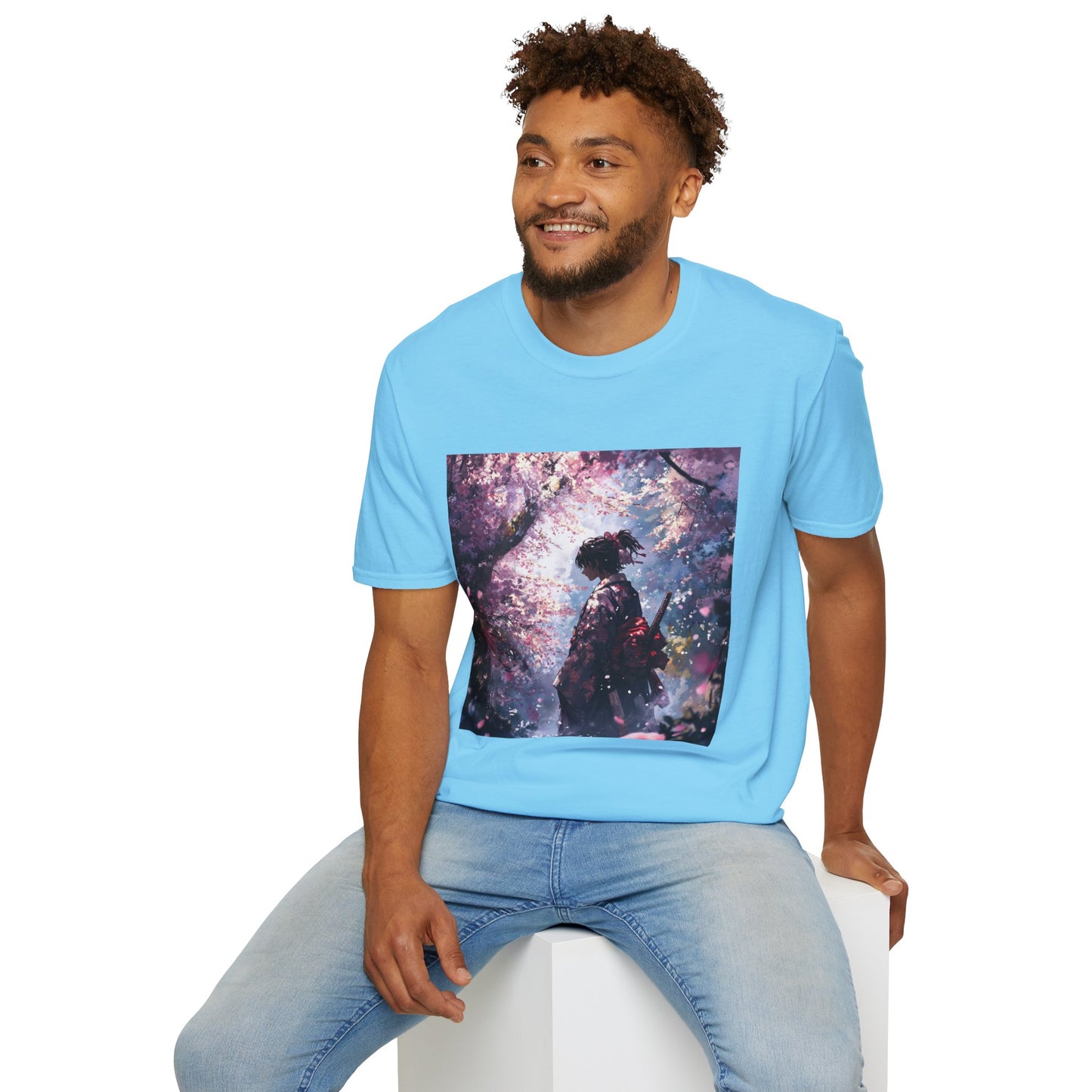 Cherry Blossom Warrior Tee - samurai cherry blossom japanese culture anime shirt graphic tee unisex Cherry Blossom Samurai Tee – Ornate samurai beneath pink blossoms with katana sheathed
