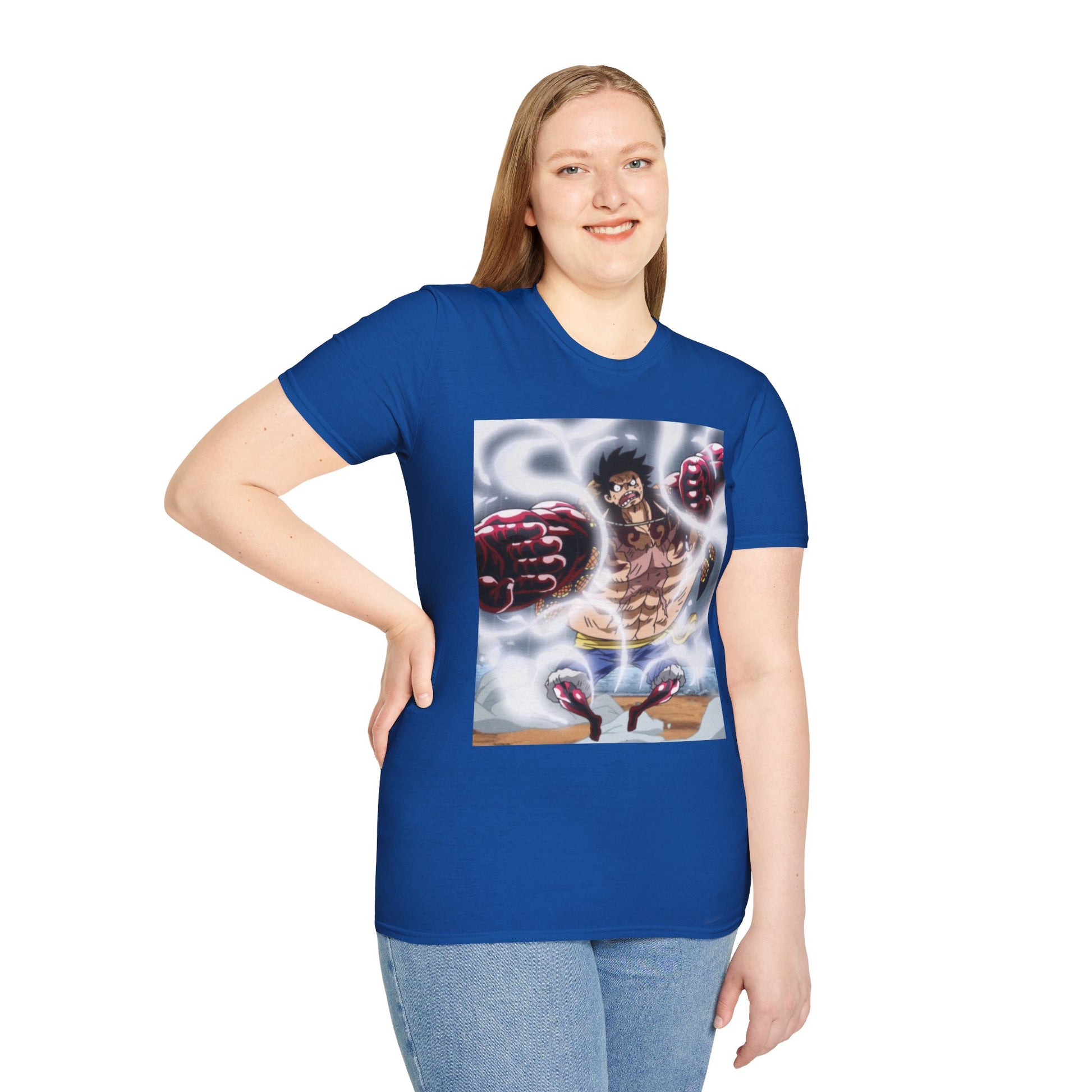 Luffy Gear 4 Anime Tee -  one piece luffy gear 4 bounce man anime shirt graphic tee unisex Gear 4 Bounce Man Tee – Luffy in Gear 4 transformation with Haki aura