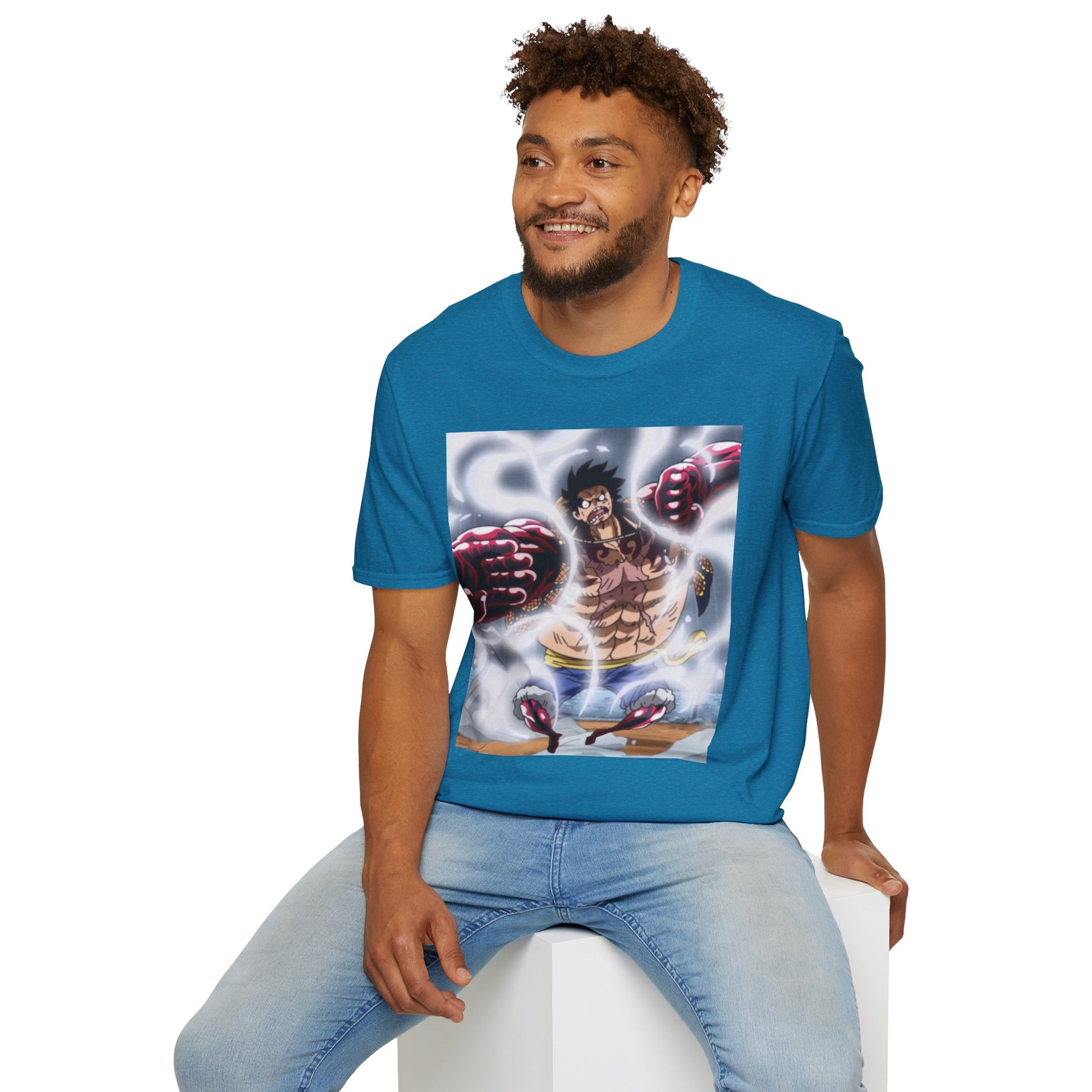 Luffy Gear 4 Anime Tee -  one piece luffy gear 4 bounce man anime shirt graphic tee unisex Gear 4 Bounce Man Tee – Luffy in Gear 4 transformation with Haki aura