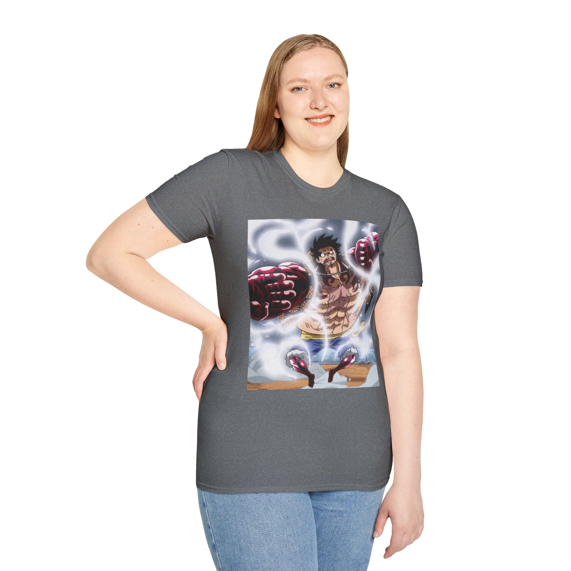 Luffy Gear 4 Anime Tee -  one piece luffy gear 4 bounce man anime shirt graphic tee unisex Gear 4 Bounce Man Tee – Luffy in Gear 4 transformation with Haki aura