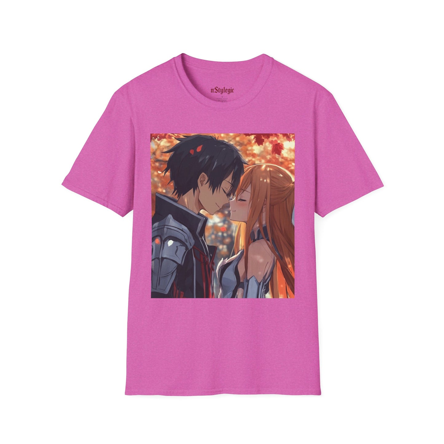 Black Knight Fantasy Tee - fantasy romance black knight anime shirt graphic tee unisex Black Knight & Golden Flash Tee – Kirito and Asuna under autumn leaves