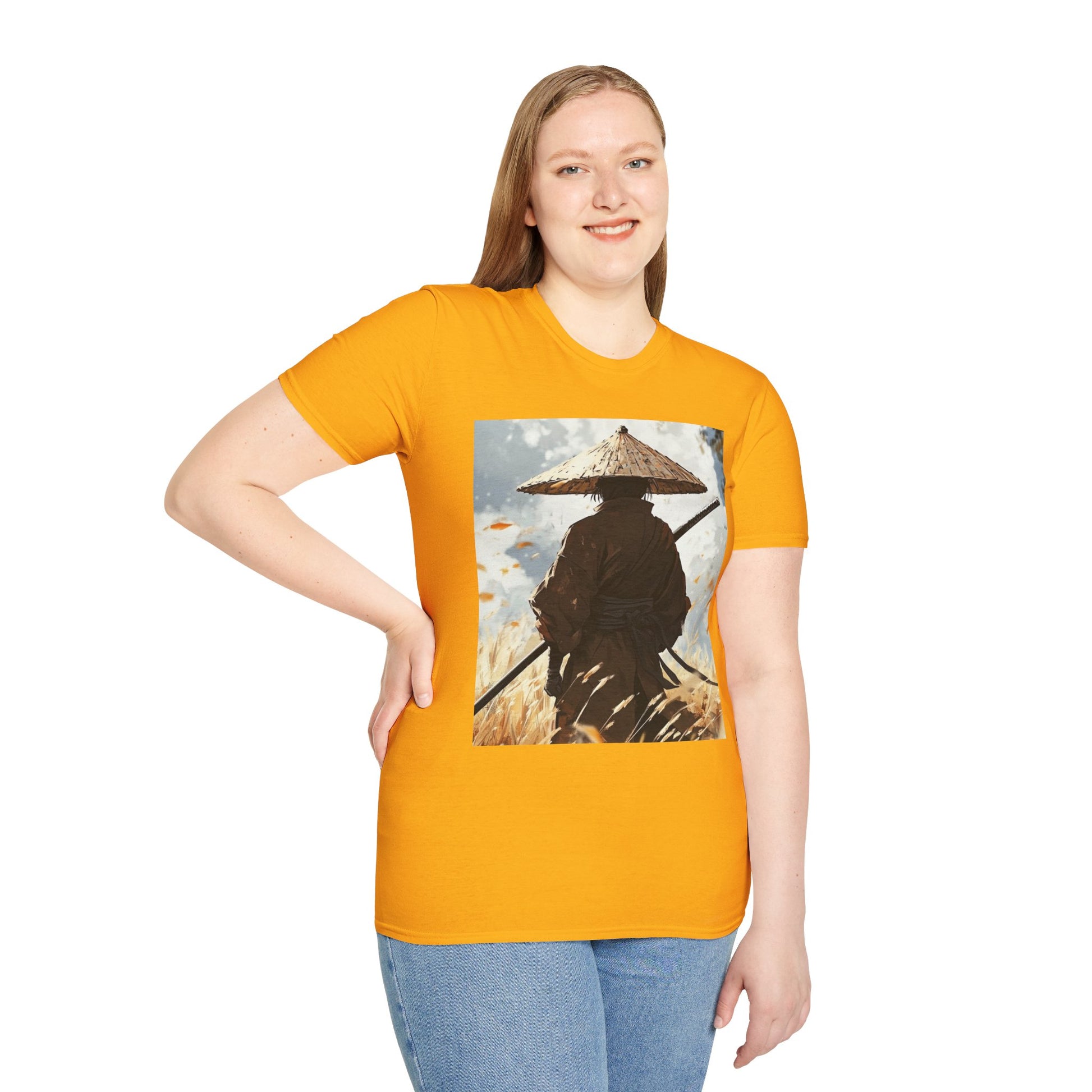 Vagabond Samurai Tee -  samurai vagabond japanese culture anime shirt graphic tee unisex Vagabond Swordsman Tee – Lone samurai in windswept field with katana and falling autumn leaves