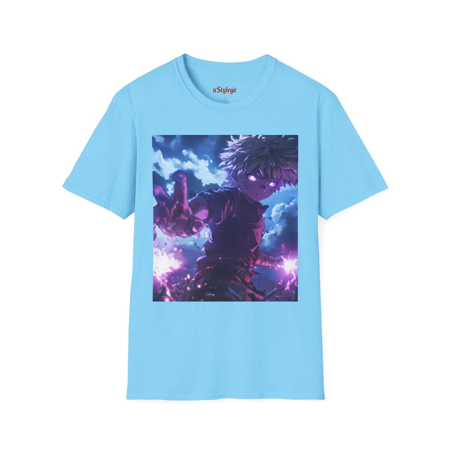 Killua Voltage Anime Tee - hunter x hunter killua anime shirt graphic tee unisex Killua Voltage Tee – Killua Zoldyck mid-lightning strike with glowing eyes and stormy backdrop