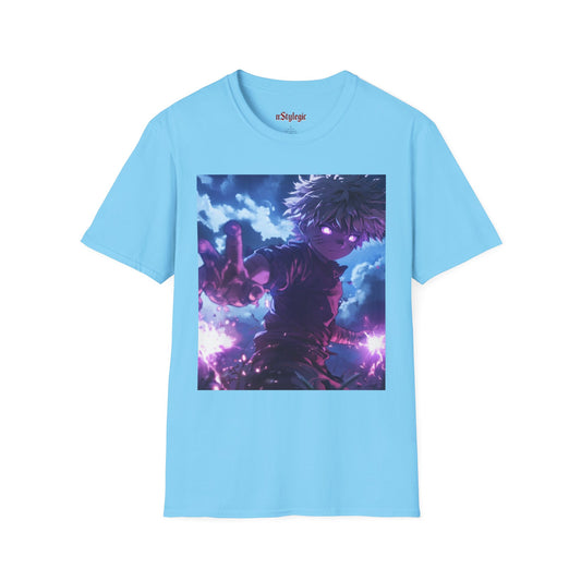 Killua Voltage Anime Tee -  hunter x hunter killua anime shirt graphic tee unisex Killua Voltage Tee – Killua Zoldyck mid-lightning strike with glowing eyes and stormy backdrop