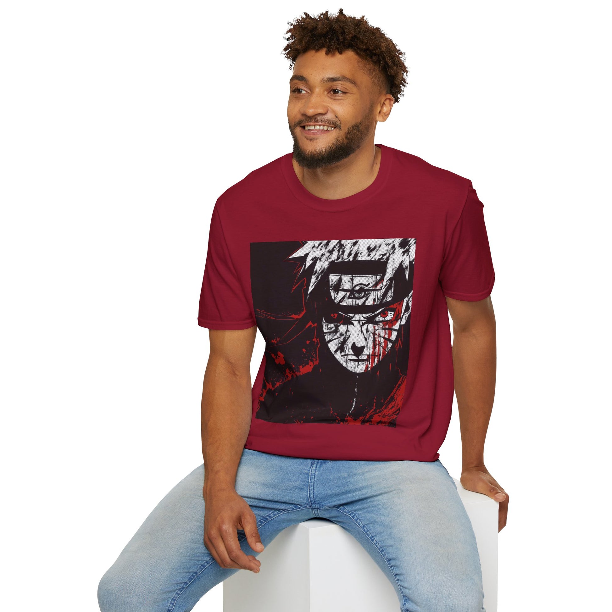 Naruto Nine Tails Tee -  naruto nine tails shinobi anime shirt graphic tee unisex Nine Tails Tee – Naruto with blood-red splashes and metal headband