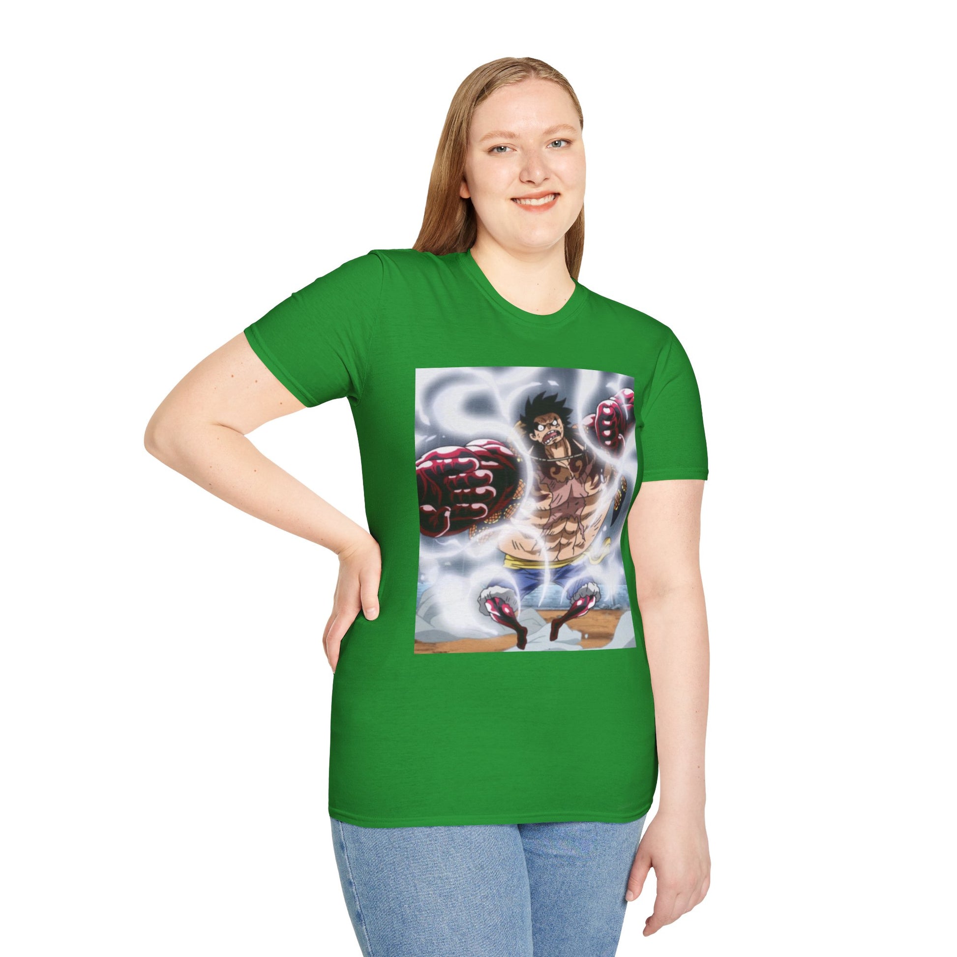 Luffy Gear 4 Anime Tee -  one piece luffy gear 4 bounce man anime shirt graphic tee unisex Gear 4 Bounce Man Tee – Luffy in Gear 4 transformation with Haki aura