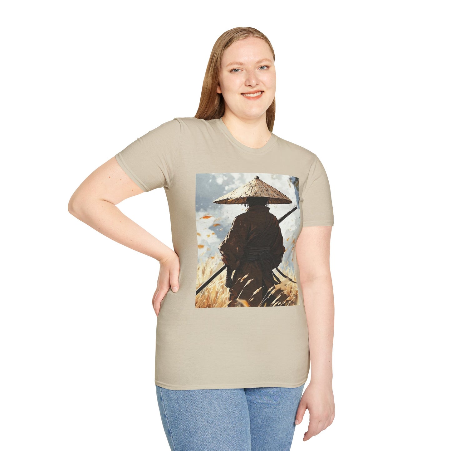 Vagabond Samurai Tee - samurai vagabond japanese culture anime shirt graphic tee unisex Vagabond Swordsman Tee – Lone samurai in windswept field with katana and falling autumn leaves