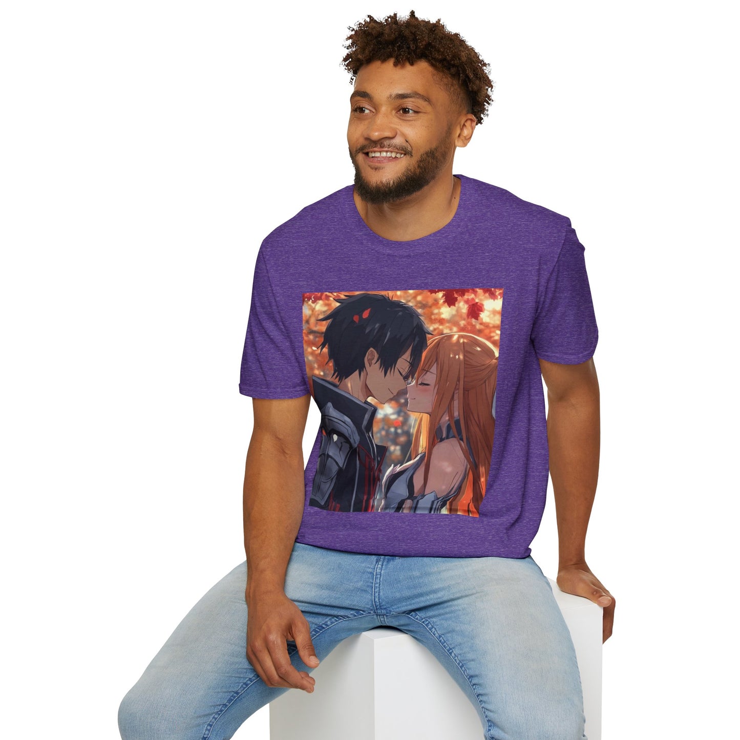 Black Knight Fantasy Tee - fantasy romance black knight anime shirt graphic tee unisex Black Knight & Golden Flash Tee – Kirito and Asuna under autumn leaves