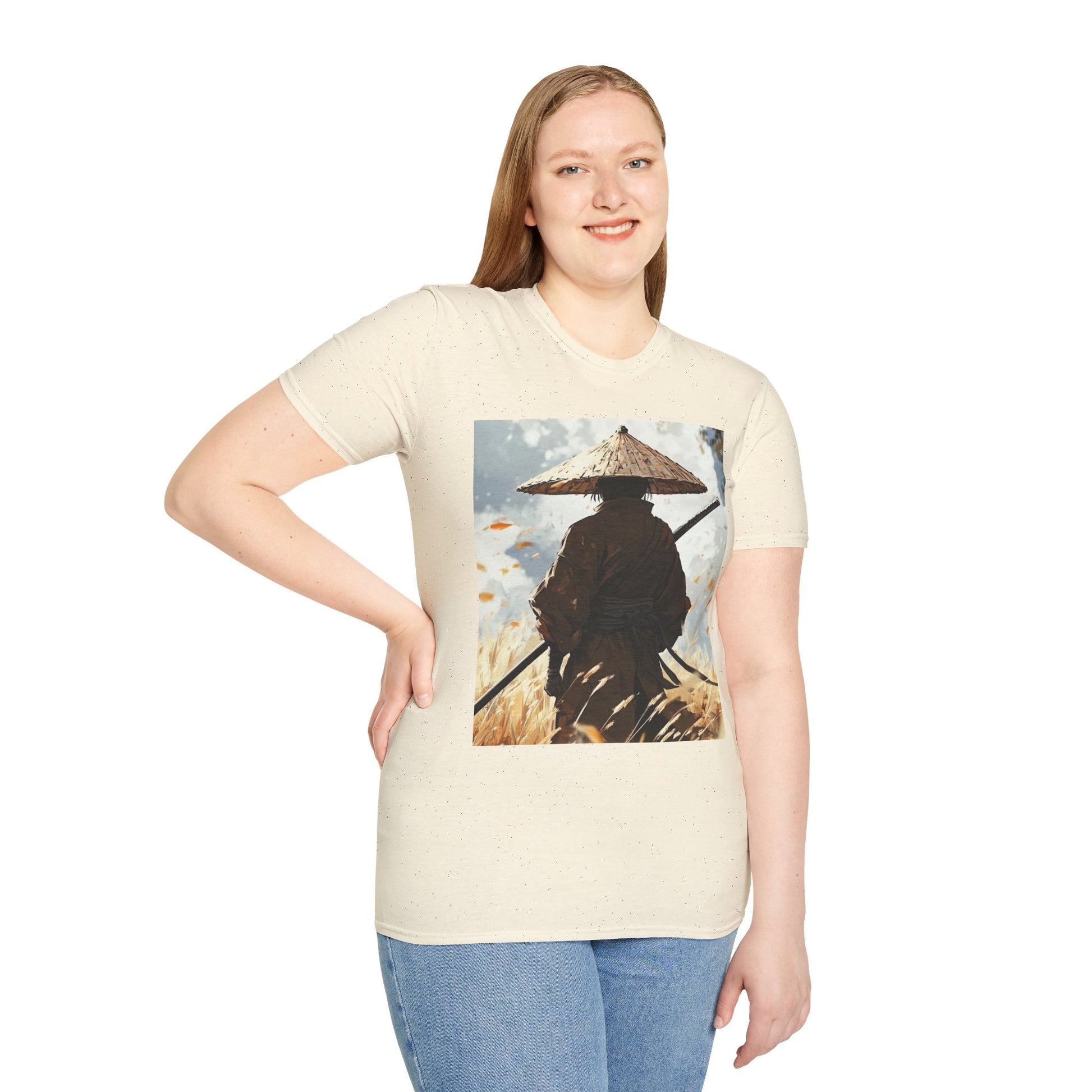 Vagabond Samurai Tee -  samurai vagabond japanese culture anime shirt graphic tee unisex Vagabond Swordsman Tee – Lone samurai in windswept field with katana and falling autumn leaves