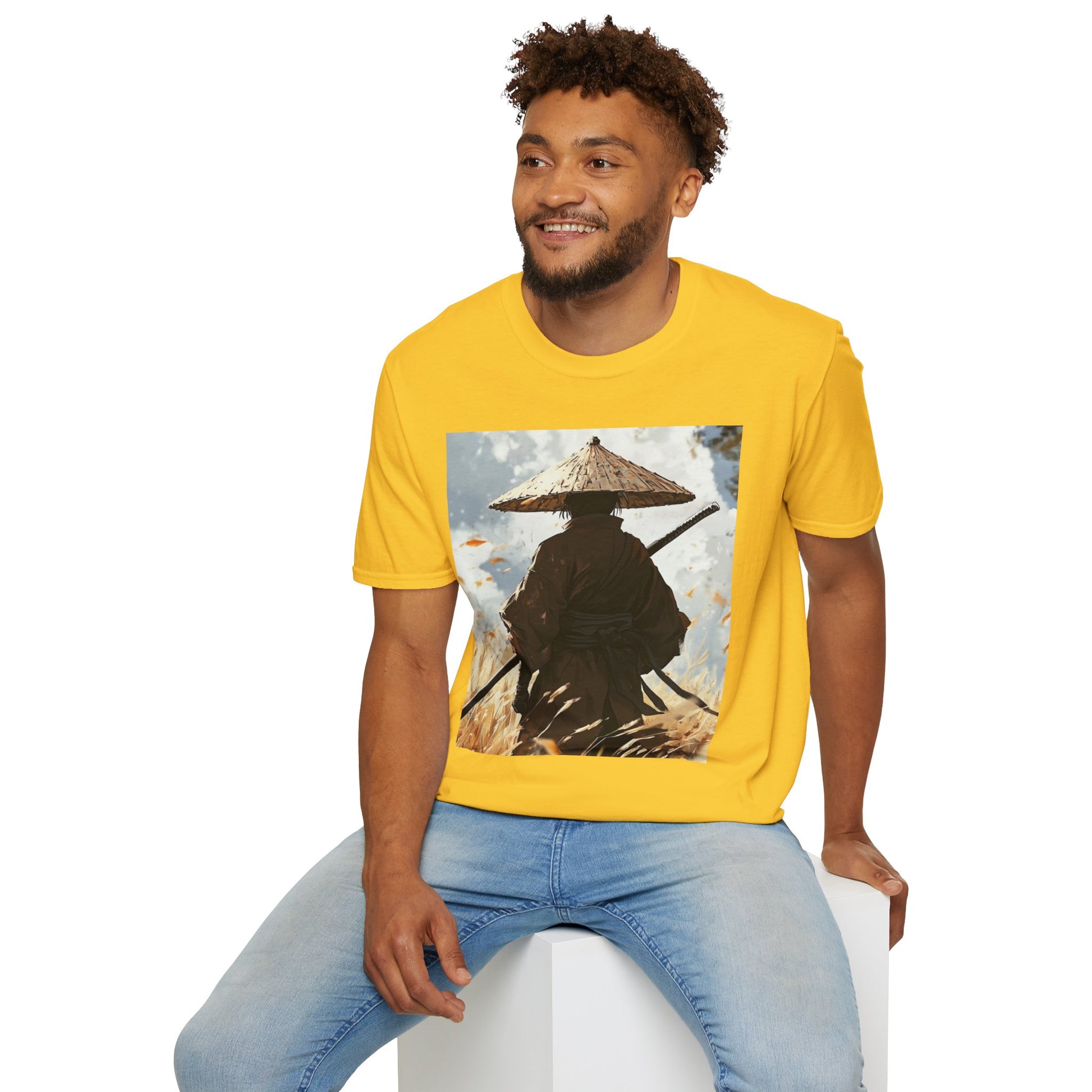 Vagabond Samurai Tee -  samurai vagabond japanese culture anime shirt graphic tee unisex Vagabond Swordsman Tee – Lone samurai in windswept field with katana and falling autumn leaves