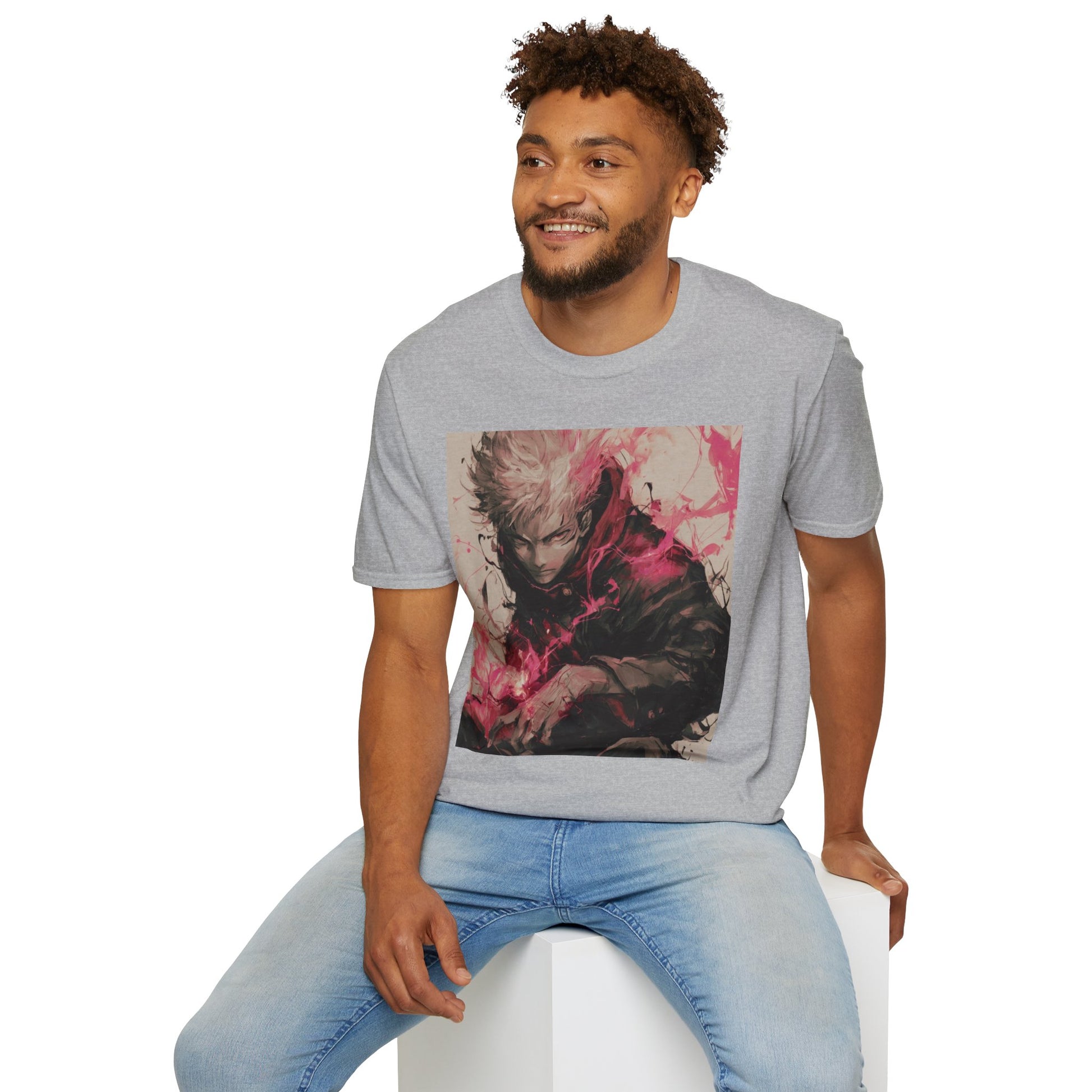 Gojo Limitless Anime Tee -  jujutsu kaisen gojo anime shirt graphic tee unisex Limitless Surge Tee – Satoru Gojo surrounded by swirling cursed energy in pink-red tones