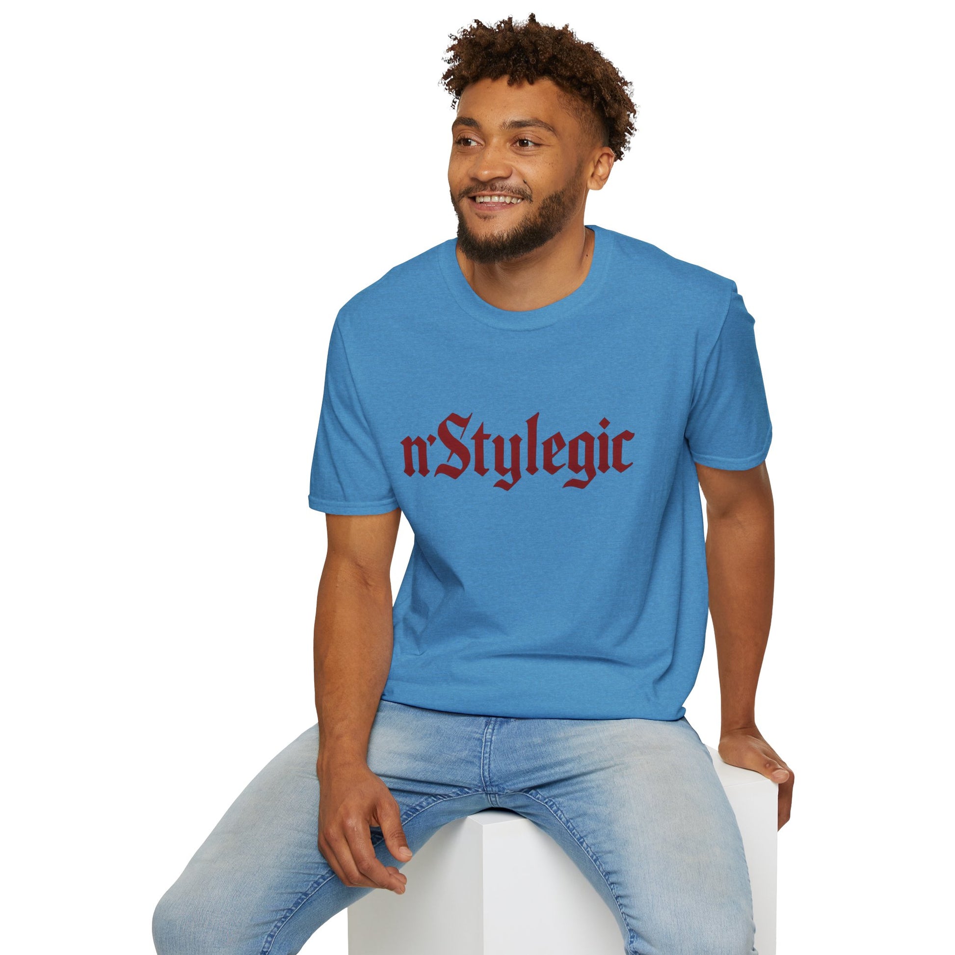 n’Stylegic Logo Streetwear Tee -  logo tee streetwear minimalist graphic tee unisex n’Stylegic Logo Tee – Gothic red logo on minimalist black shirt streetwear branding