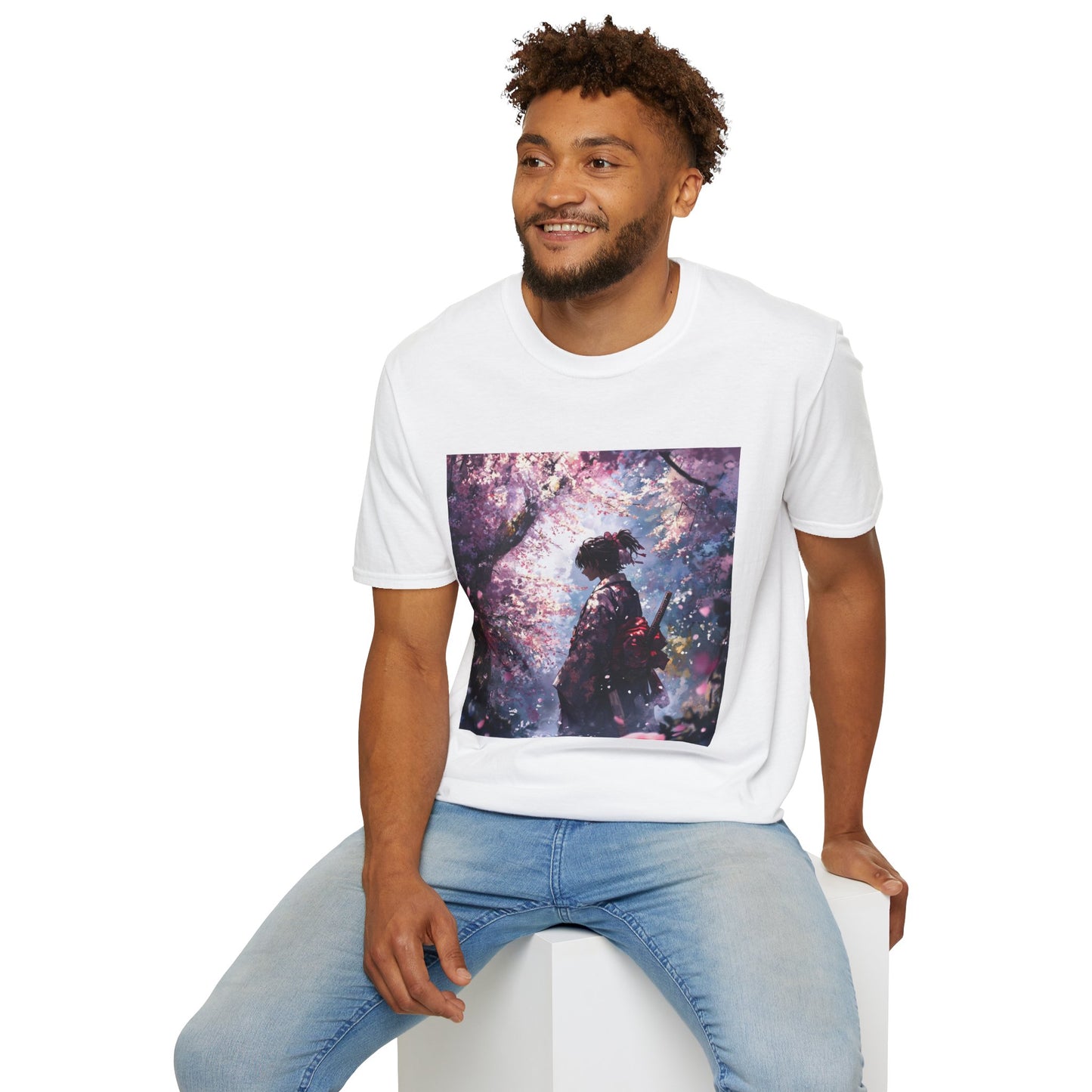 Cherry Blossom Warrior Tee - samurai cherry blossom japanese culture anime shirt graphic tee unisex Cherry Blossom Samurai Tee – Ornate samurai beneath pink blossoms with katana sheathed