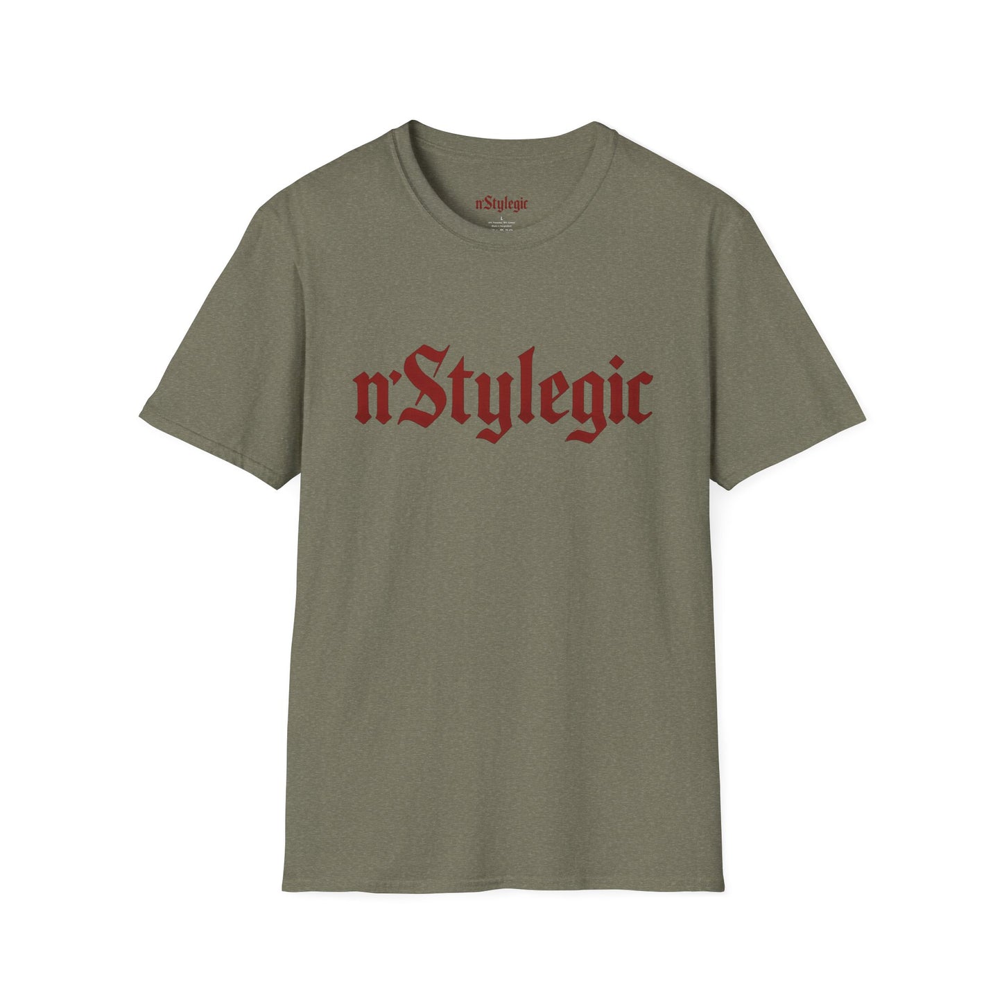 n’Stylegic Logo Streetwear Tee -  logo tee streetwear minimalist graphic tee unisex n’Stylegic Logo Tee – Gothic red logo on minimalist black shirt streetwear branding