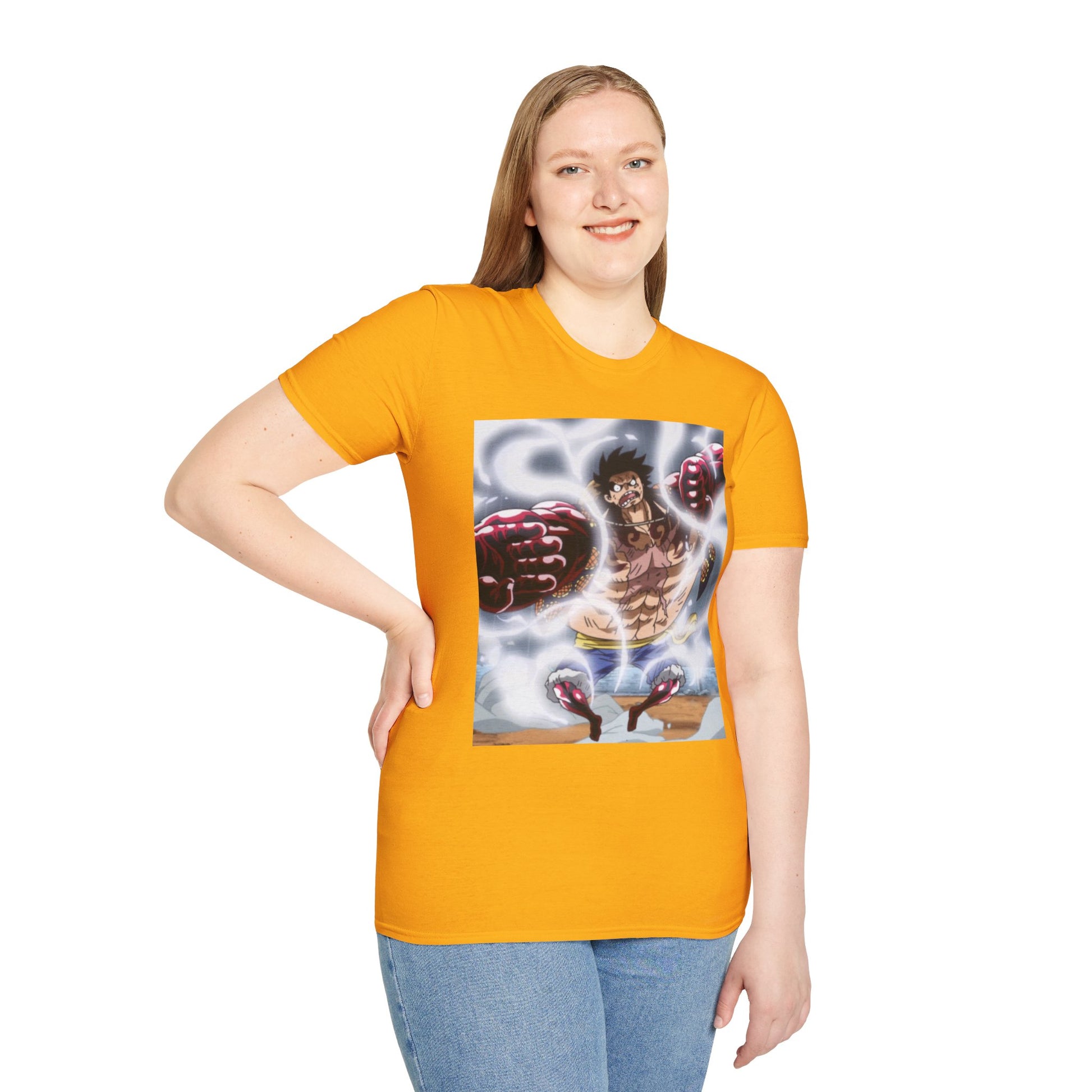 Luffy Gear 4 Anime Tee -  one piece luffy gear 4 bounce man anime shirt graphic tee unisex Gear 4 Bounce Man Tee – Luffy in Gear 4 transformation with Haki aura 