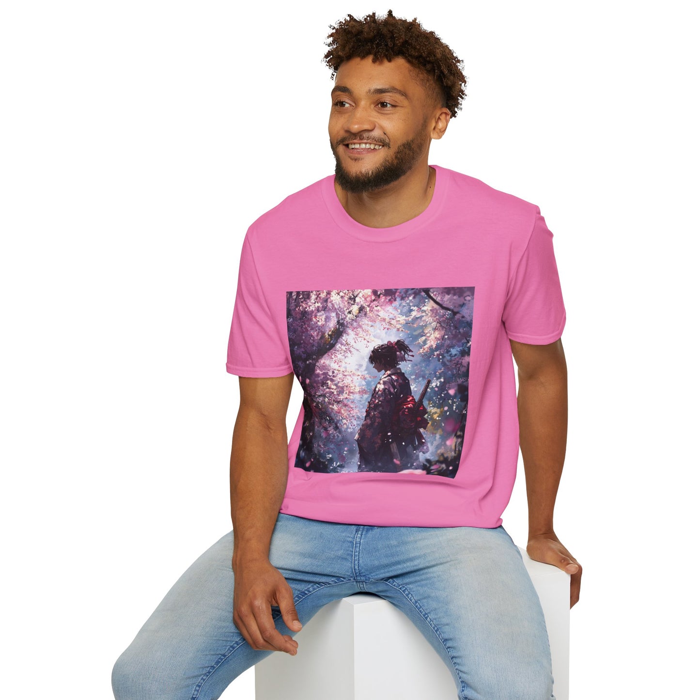 Cherry Blossom Warrior Tee -  samurai cherry blossom japanese culture anime shirt graphic tee unisex Cherry Blossom Samurai Tee – Ornate samurai beneath pink blossoms with katana sheathed