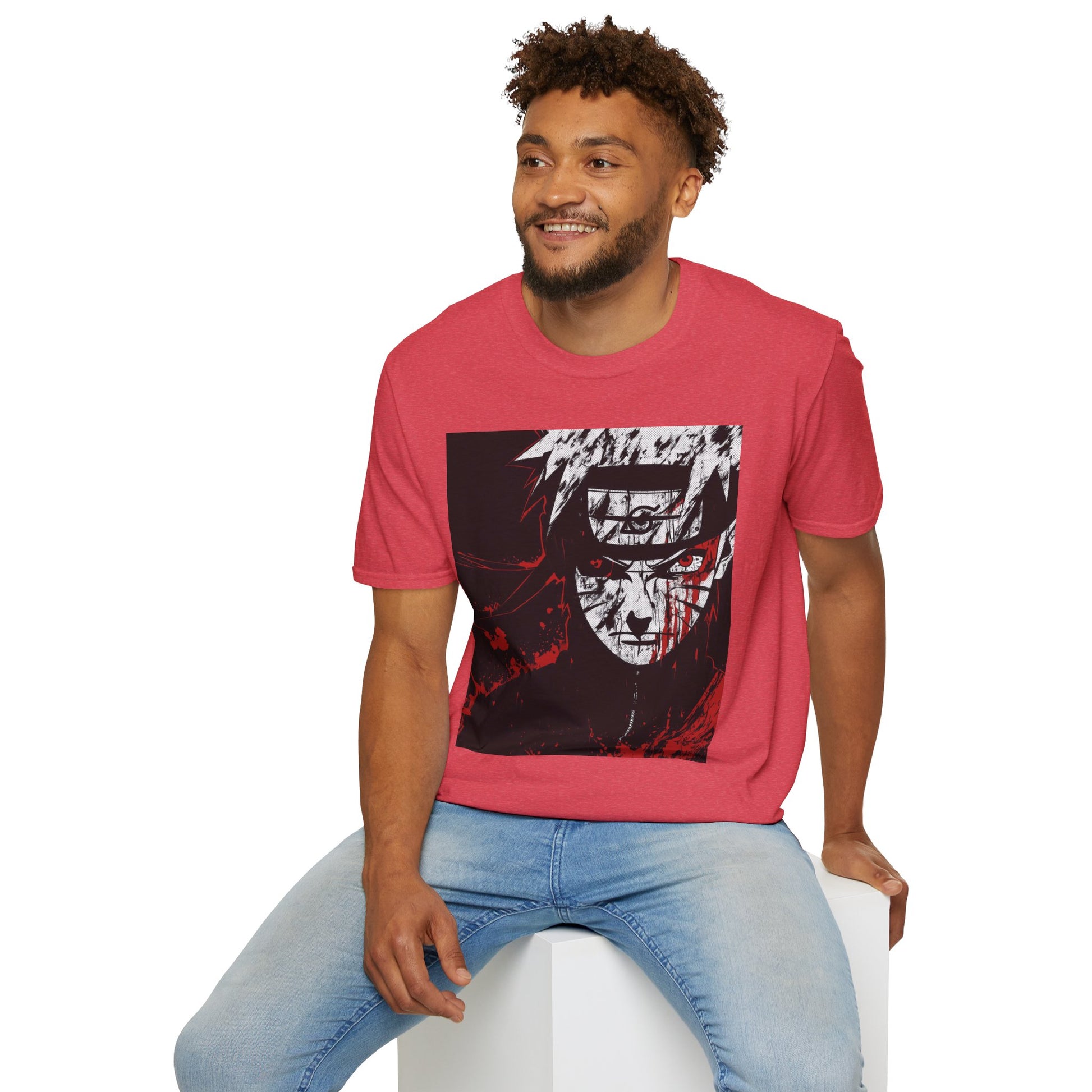 Naruto Nine Tails Tee -  naruto nine tails shinobi anime shirt graphic tee unisex Nine Tails Tee – Naruto with blood-red splashes and metal headband  