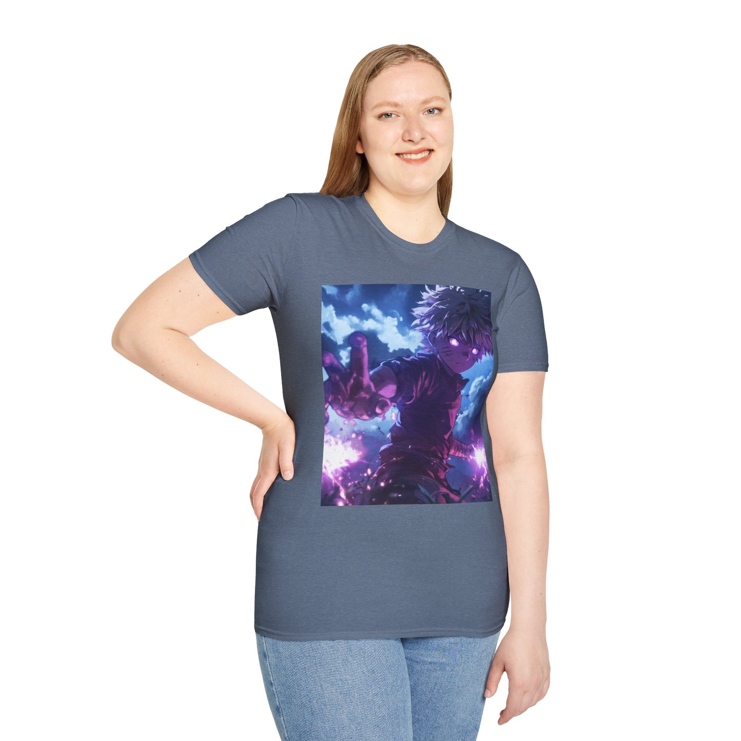 Killua Voltage Anime Tee -  hunter x hunter killua anime shirt graphic tee unisex Killua Voltage Tee – Killua Zoldyck mid-lightning strike with glowing eyes and stormy backdrop