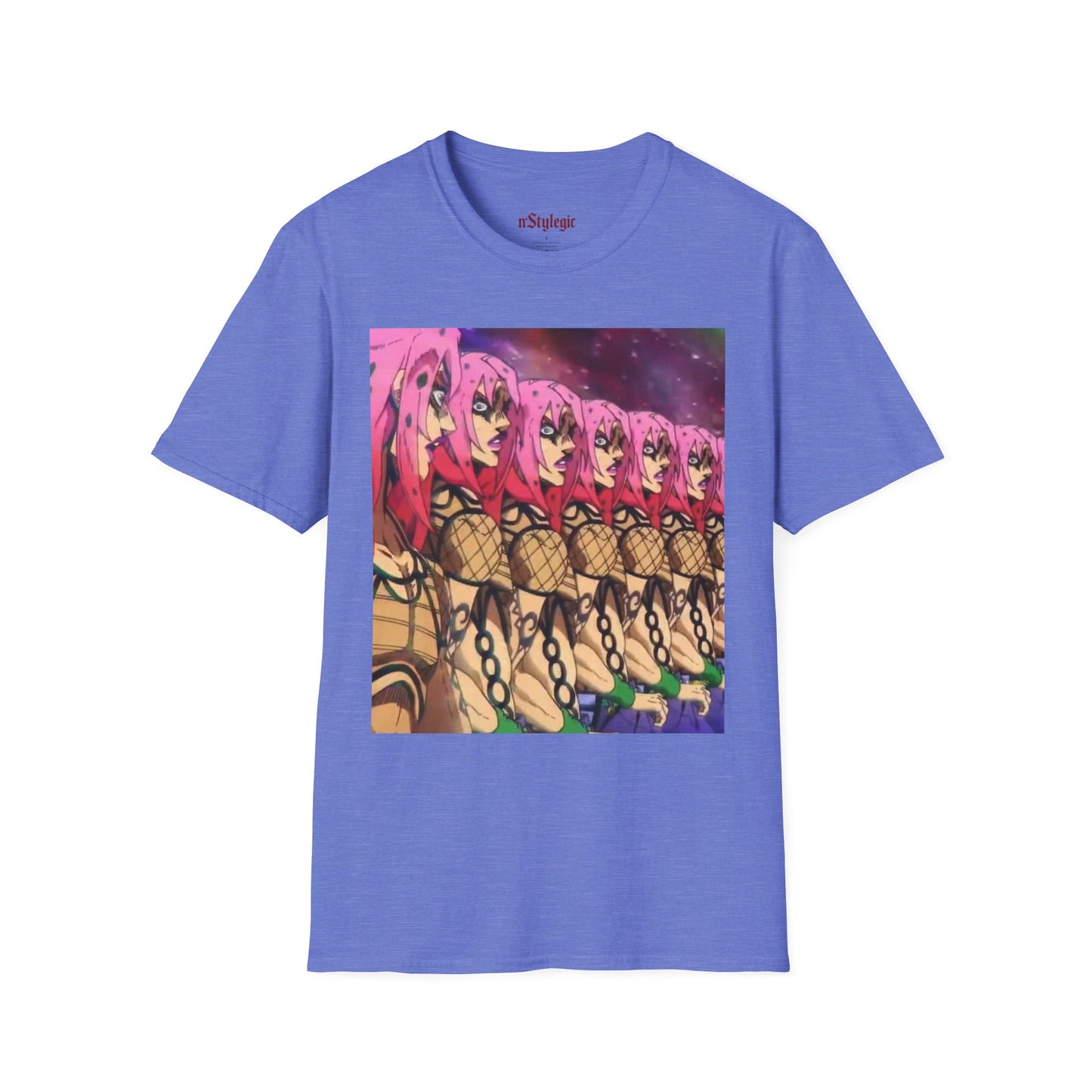 Diavolo Infinite Loop Tee -  jojo diavolo king crimson anime shirt graphic tee unisex Diavolo Death Loop Tee – Diavolo caught in cosmic loop with pink hair and cryptic tattoos