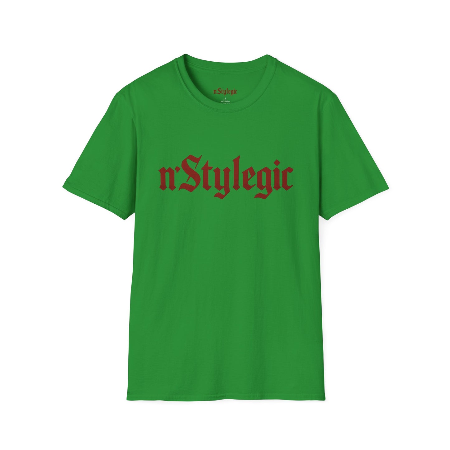 n’Stylegic Logo Streetwear Tee -  logo tee streetwear minimalist graphic tee unisex n’Stylegic Logo Tee – Gothic red logo on minimalist black shirt streetwear branding