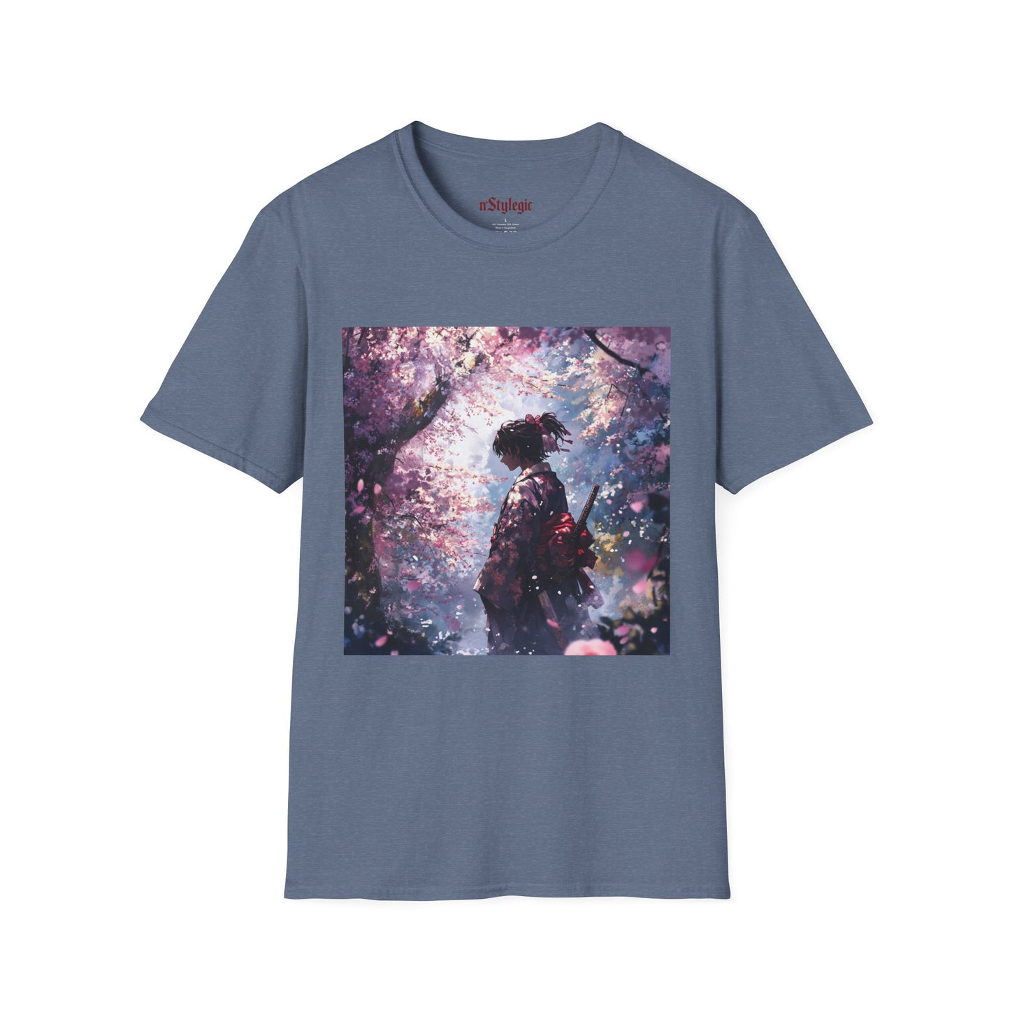 Cherry Blossom Warrior Tee -  samurai cherry blossom japanese culture anime shirt graphic tee unisex Cherry Blossom Samurai Tee – Ornate samurai beneath pink blossoms with katana sheathed