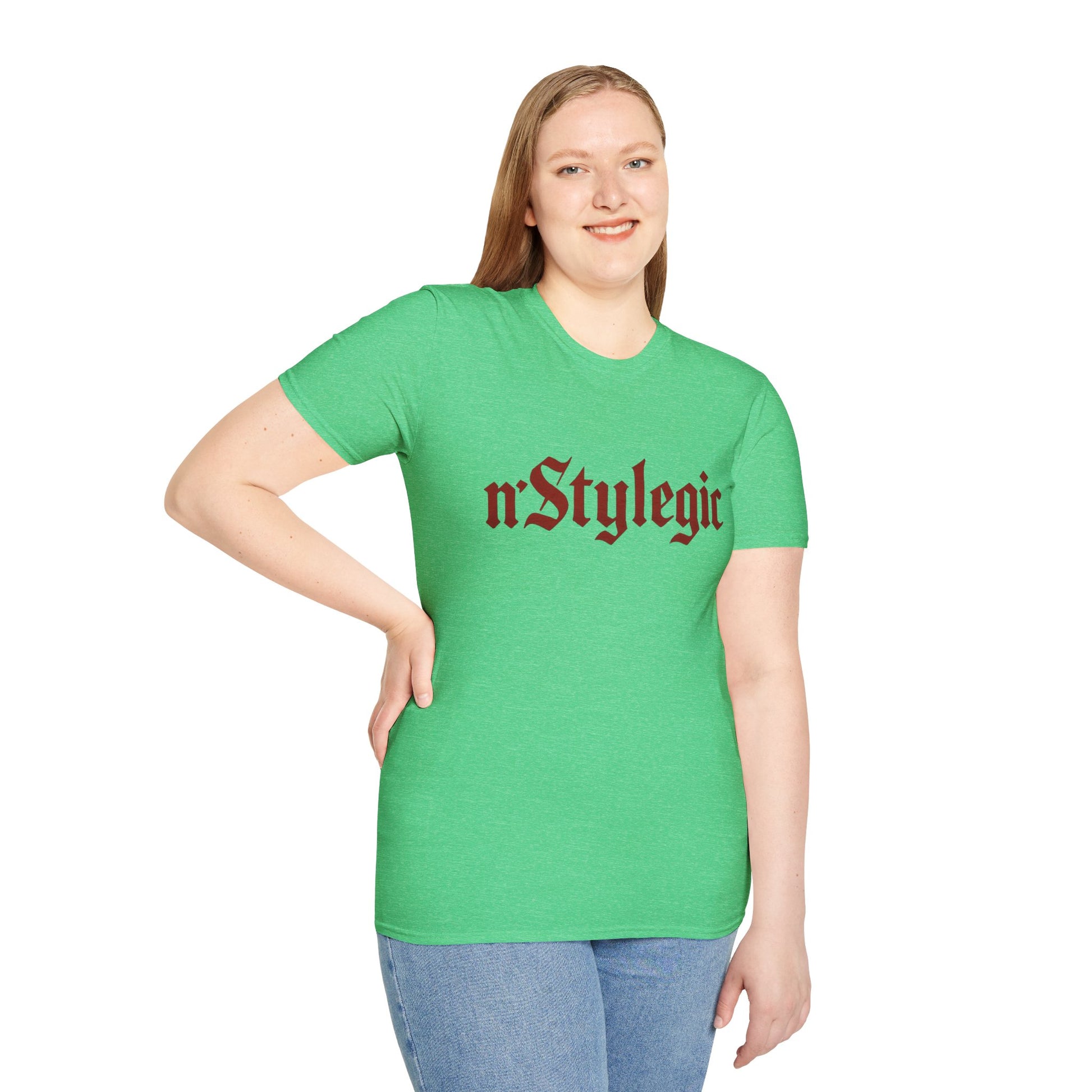 n’Stylegic Logo Streetwear Tee -  logo tee streetwear minimalist graphic tee unisex n’Stylegic Logo Tee – Gothic red logo on minimalist black shirt streetwear branding