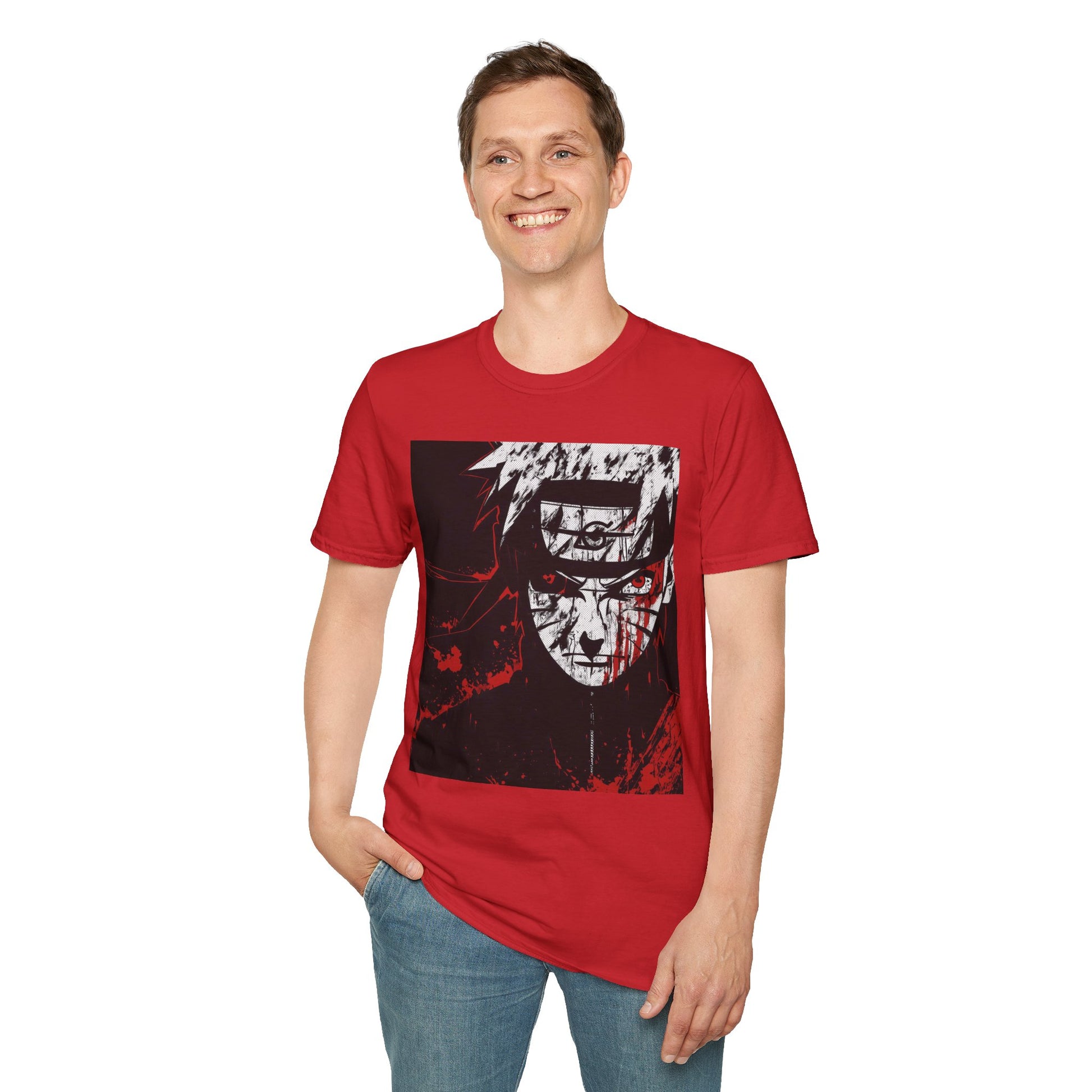 Naruto Nine Tails Tee -  naruto nine tails shinobi anime shirt graphic tee unisex Nine Tails Tee – Naruto with blood-red splashes and metal headband  