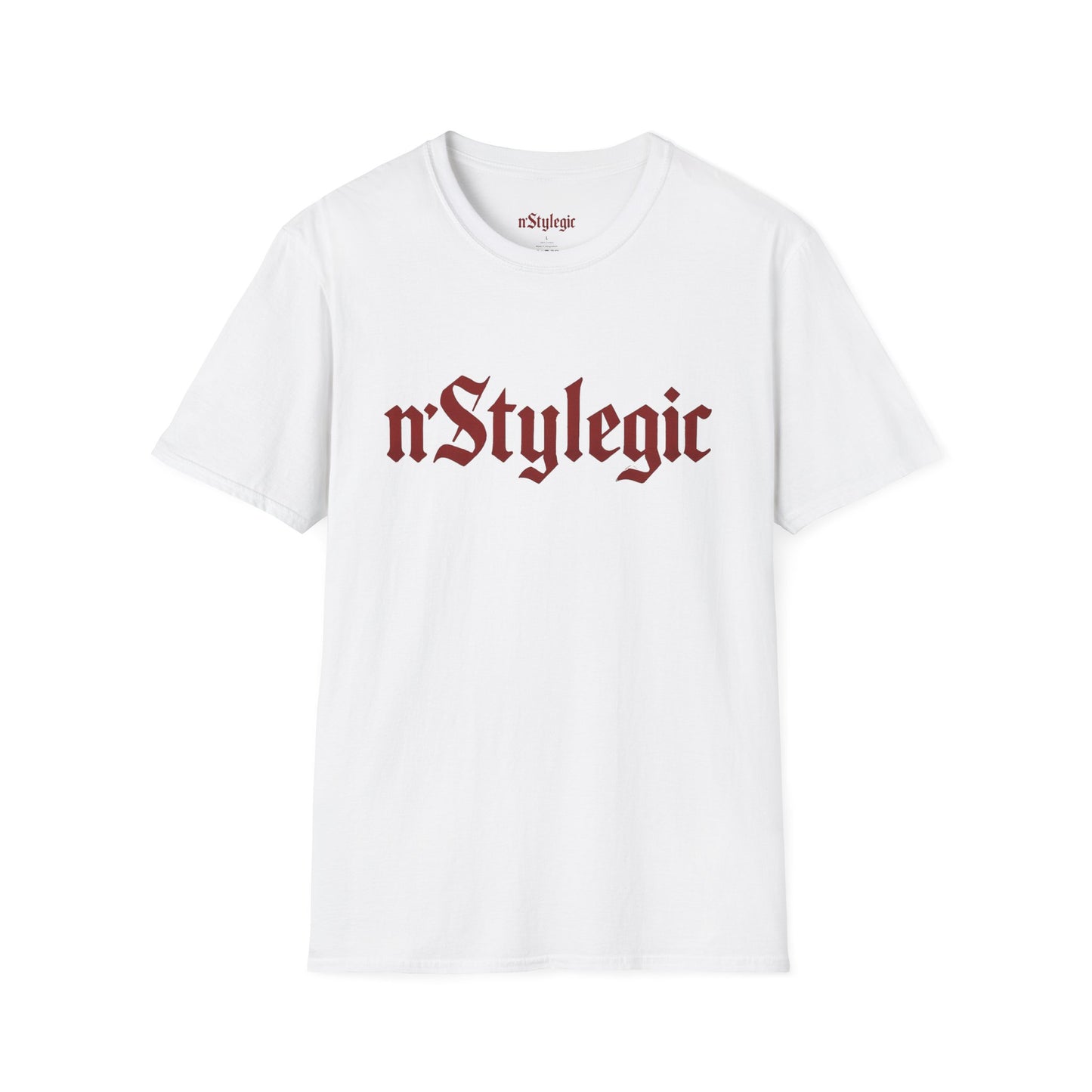 n’Stylegic Logo Streetwear Tee -  logo tee streetwear minimalist graphic tee unisex n’Stylegic Logo Tee – Gothic red logo on minimalist black shirt streetwear branding