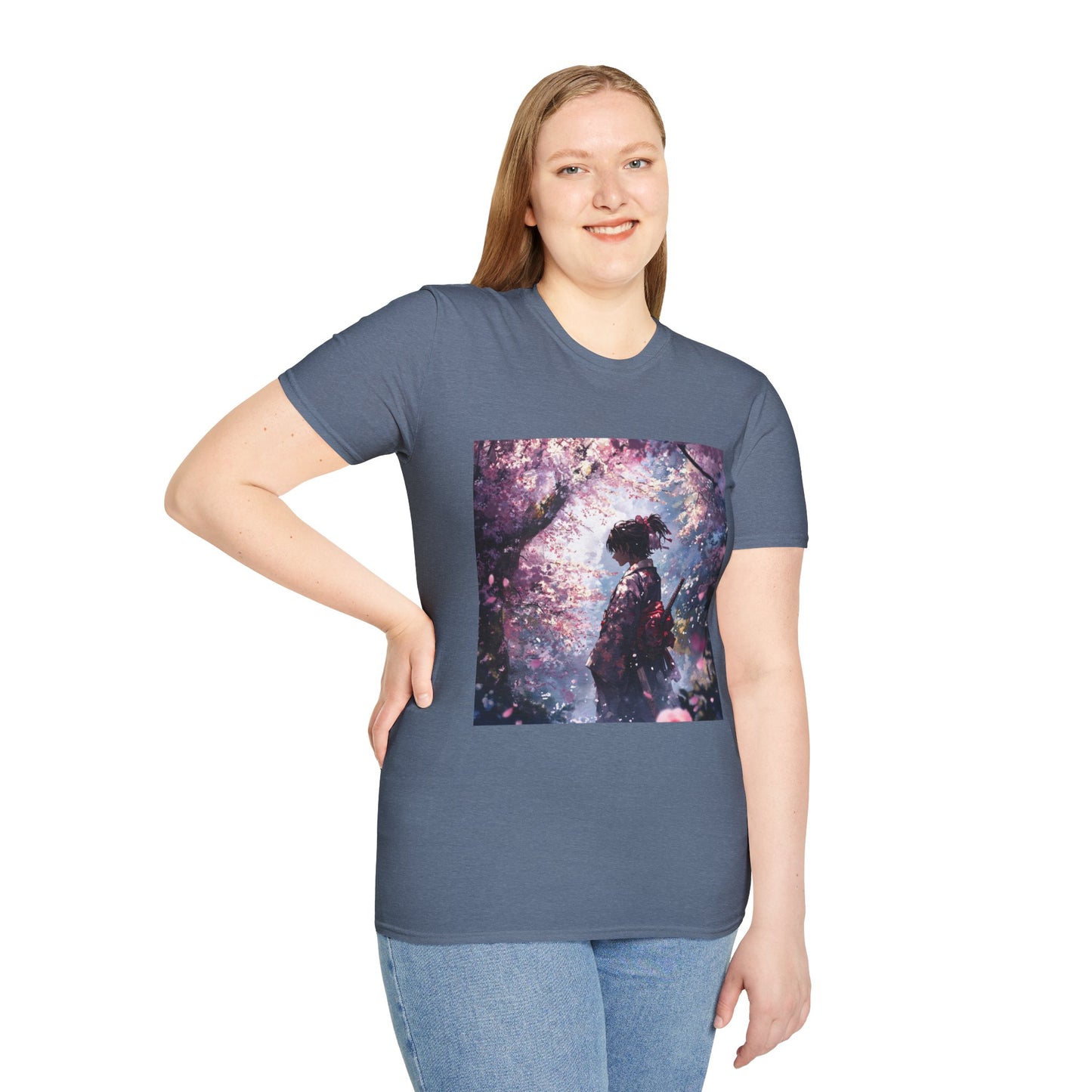 Cherry Blossom Warrior Tee -  samurai cherry blossom japanese culture anime shirt graphic tee unisex Cherry Blossom Samurai Tee – Ornate samurai beneath pink blossoms with katana sheathed
