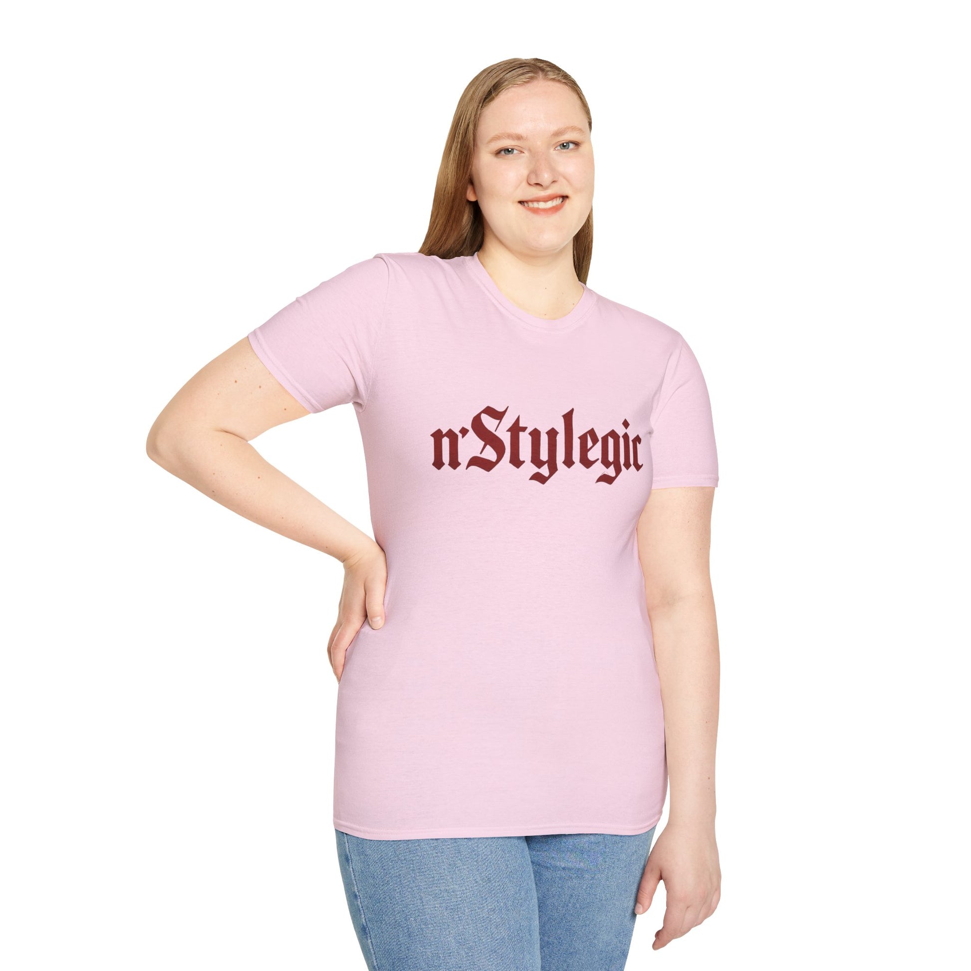 n’Stylegic Logo Streetwear Tee -  logo tee streetwear minimalist graphic tee unisex n’Stylegic Logo Tee – Gothic red logo on minimalist black shirt streetwear branding