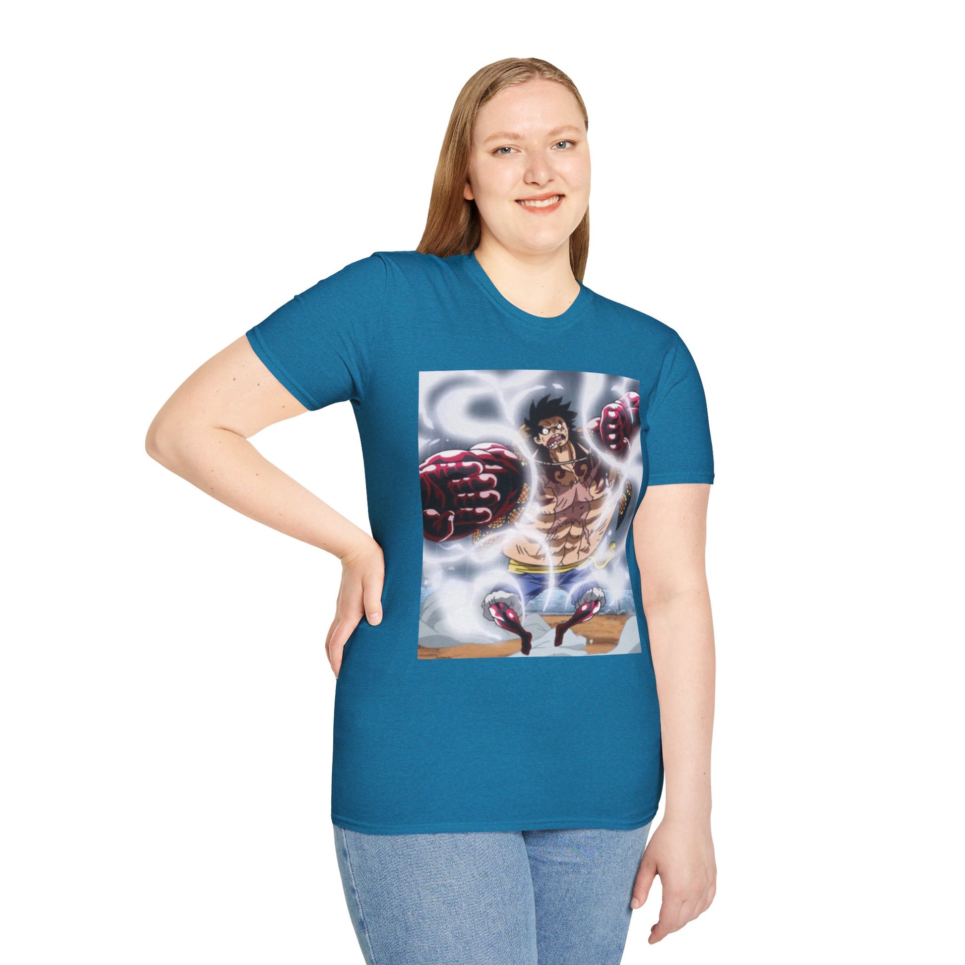 Luffy Gear 4 Anime Tee -  one piece luffy gear 4 bounce man anime shirt graphic tee unisex Gear 4 Bounce Man Tee – Luffy in Gear 4 transformation with Haki aura 