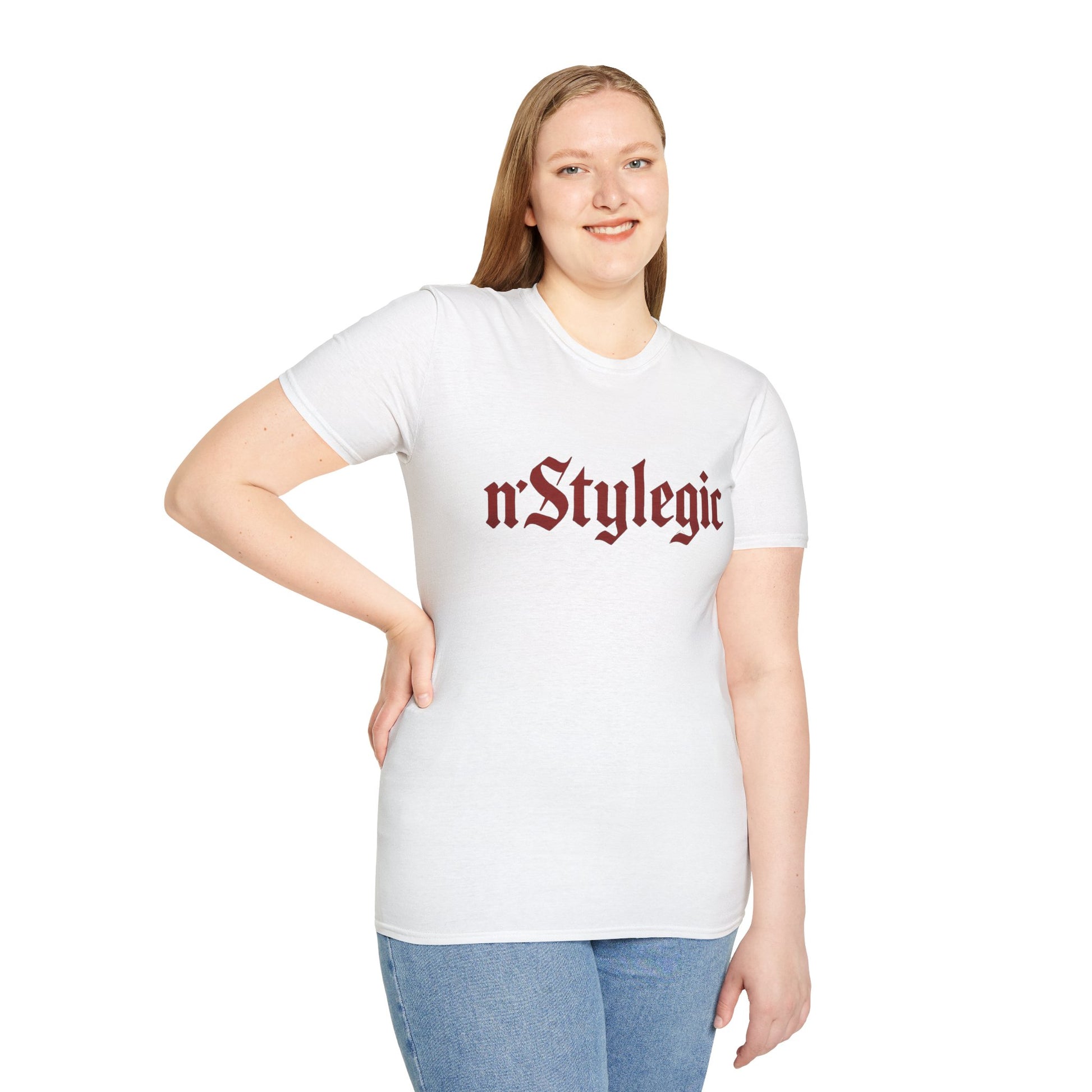 n’Stylegic Logo Streetwear Tee -  logo tee streetwear minimalist graphic tee unisex n’Stylegic Logo Tee – Gothic red logo on minimalist black shirt streetwear branding