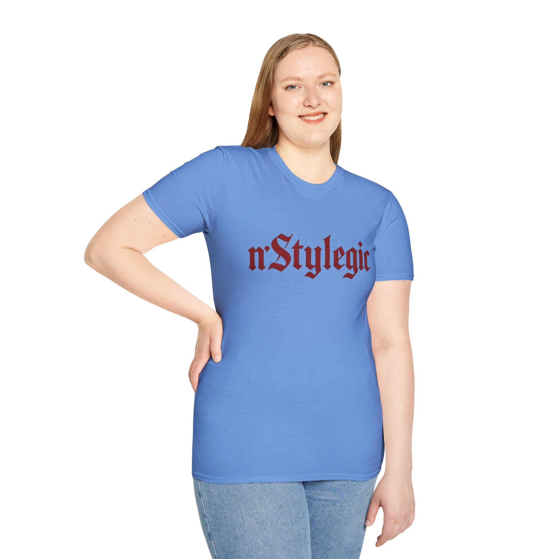 n’Stylegic Logo Streetwear Tee -  logo tee streetwear minimalist graphic tee unisex n’Stylegic Logo Tee – Gothic red logo on minimalist black shirt streetwear branding