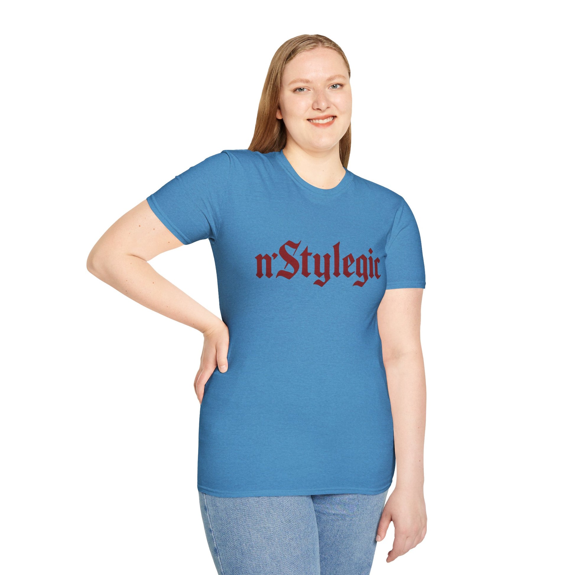 n’Stylegic Logo Streetwear Tee -  logo tee streetwear minimalist graphic tee unisex n’Stylegic Logo Tee – Gothic red logo on minimalist black shirt streetwear branding