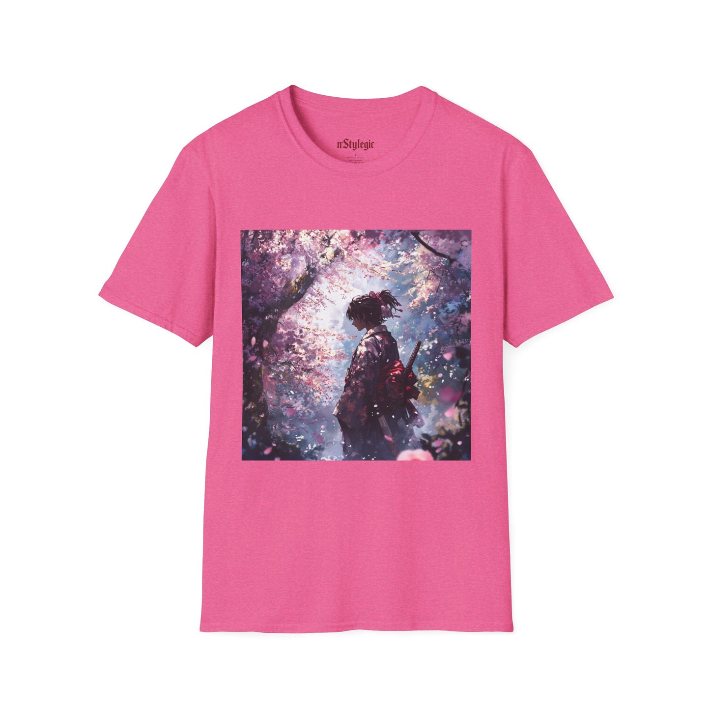 Cherry Blossom Warrior Tee -  samurai cherry blossom japanese culture anime shirt graphic tee unisex Cherry Blossom Samurai Tee – Ornate samurai beneath pink blossoms with katana sheathed