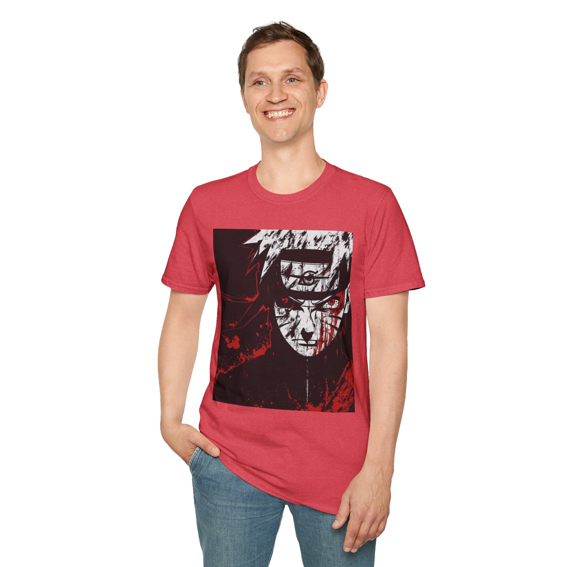 Naruto Nine Tails Tee -  naruto nine tails shinobi anime shirt graphic tee unisex Nine Tails Tee – Naruto with blood-red splashes and metal headband  