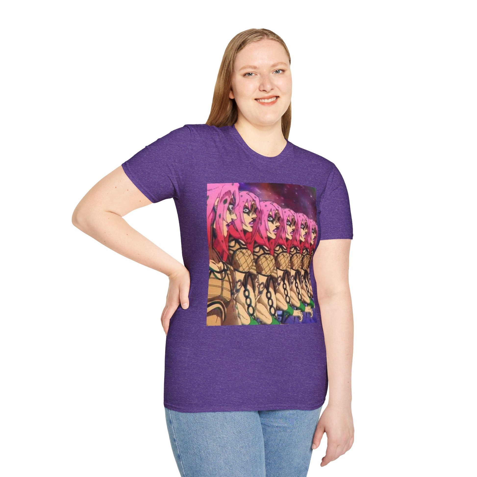 Diavolo Infinite Loop Tee -  jojo diavolo king crimson anime shirt graphic tee unisex Diavolo Death Loop Tee – Diavolo caught in cosmic loop with pink hair and cryptic tattoos