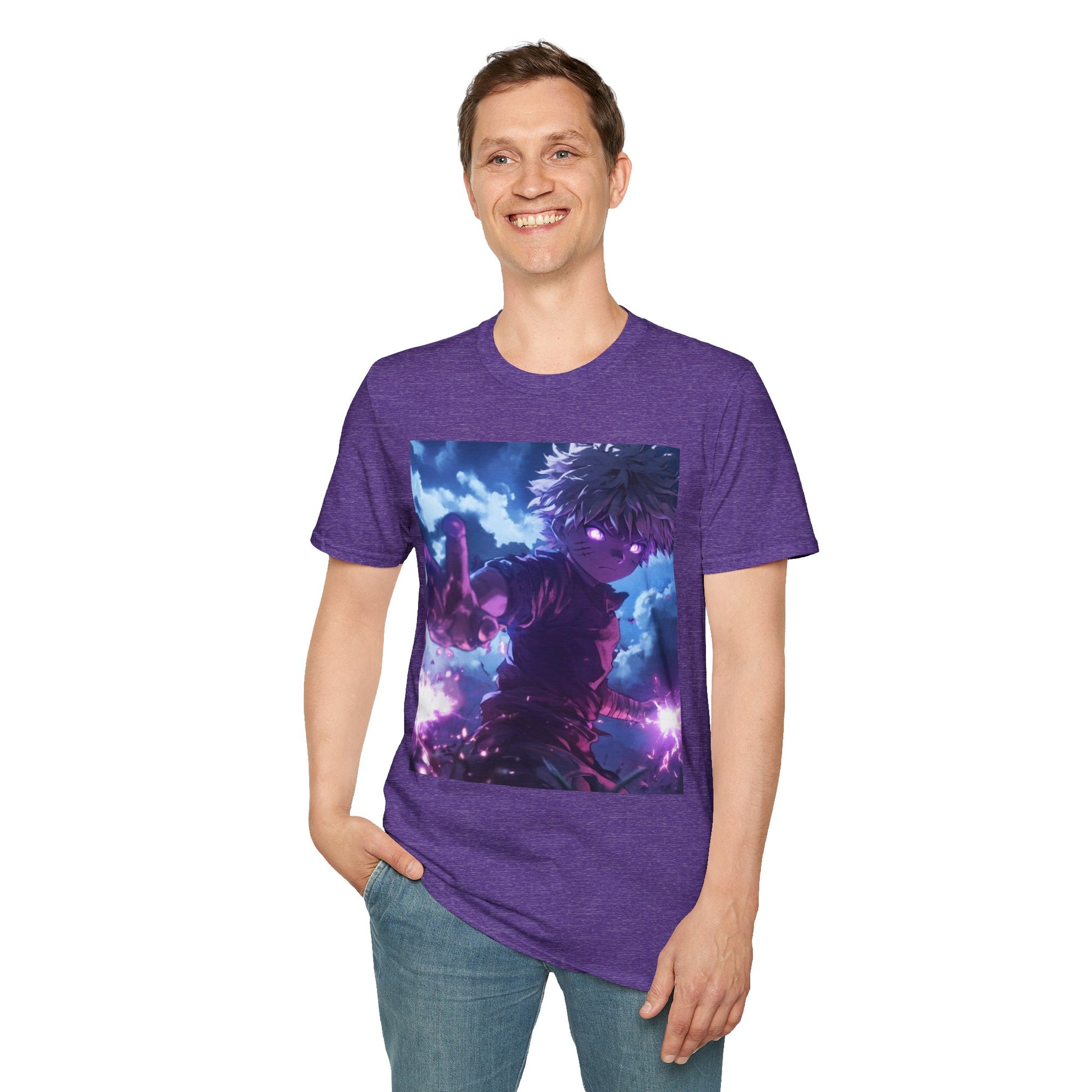 Killua Voltage Anime Tee -  hunter x hunter killua anime shirt graphic tee unisex Killua Voltage Tee – Killua Zoldyck mid-lightning strike with glowing eyes and stormy backdrop