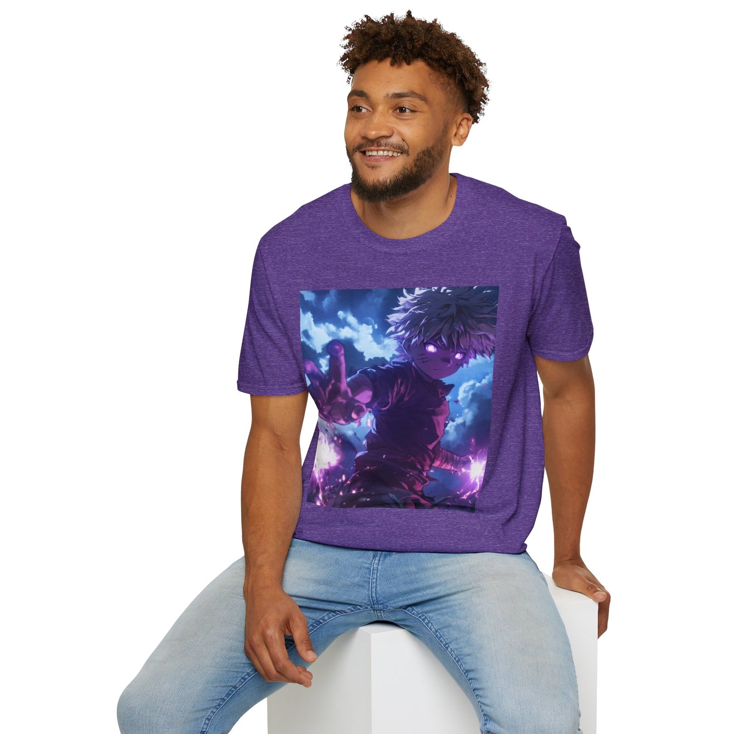 Killua Voltage Anime Tee -  hunter x hunter killua anime shirt graphic tee unisex Killua Voltage Tee – Killua Zoldyck mid-lightning strike with glowing eyes and stormy backdrop