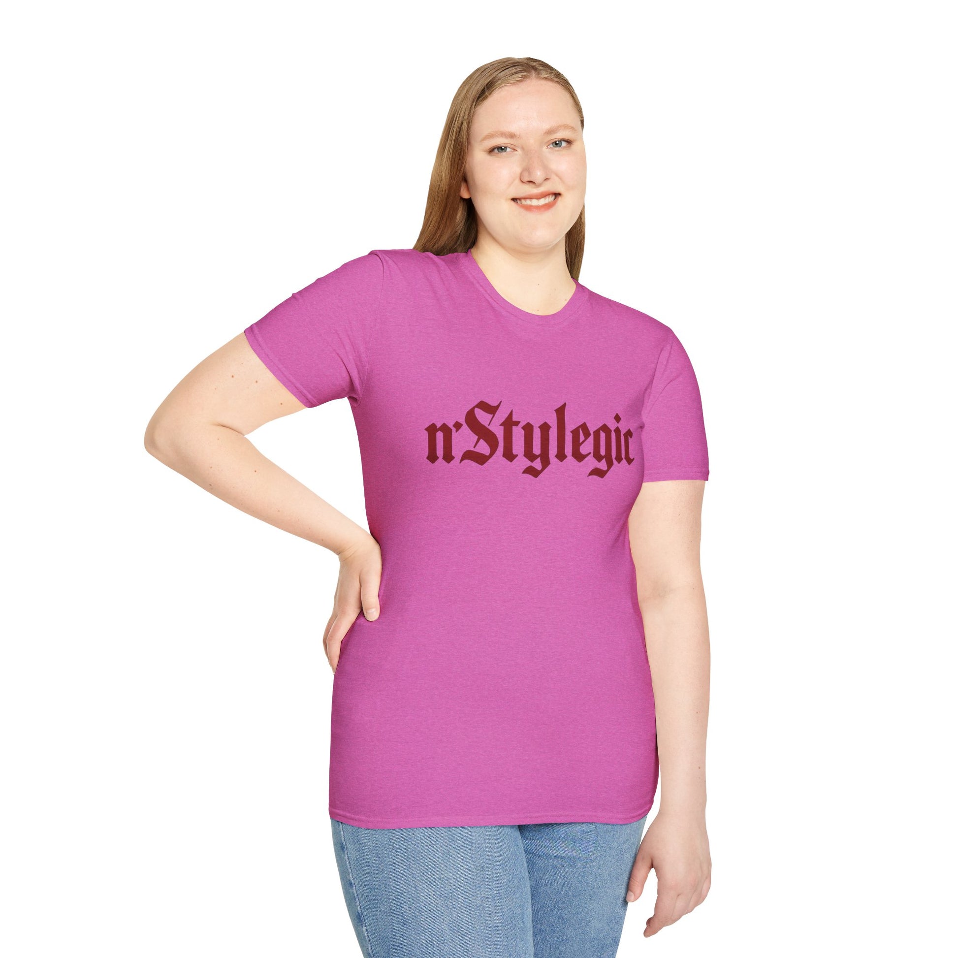 n’Stylegic Logo Streetwear Tee -  logo tee streetwear minimalist graphic tee unisex n’Stylegic Logo Tee – Gothic red logo on minimalist black shirt streetwear branding