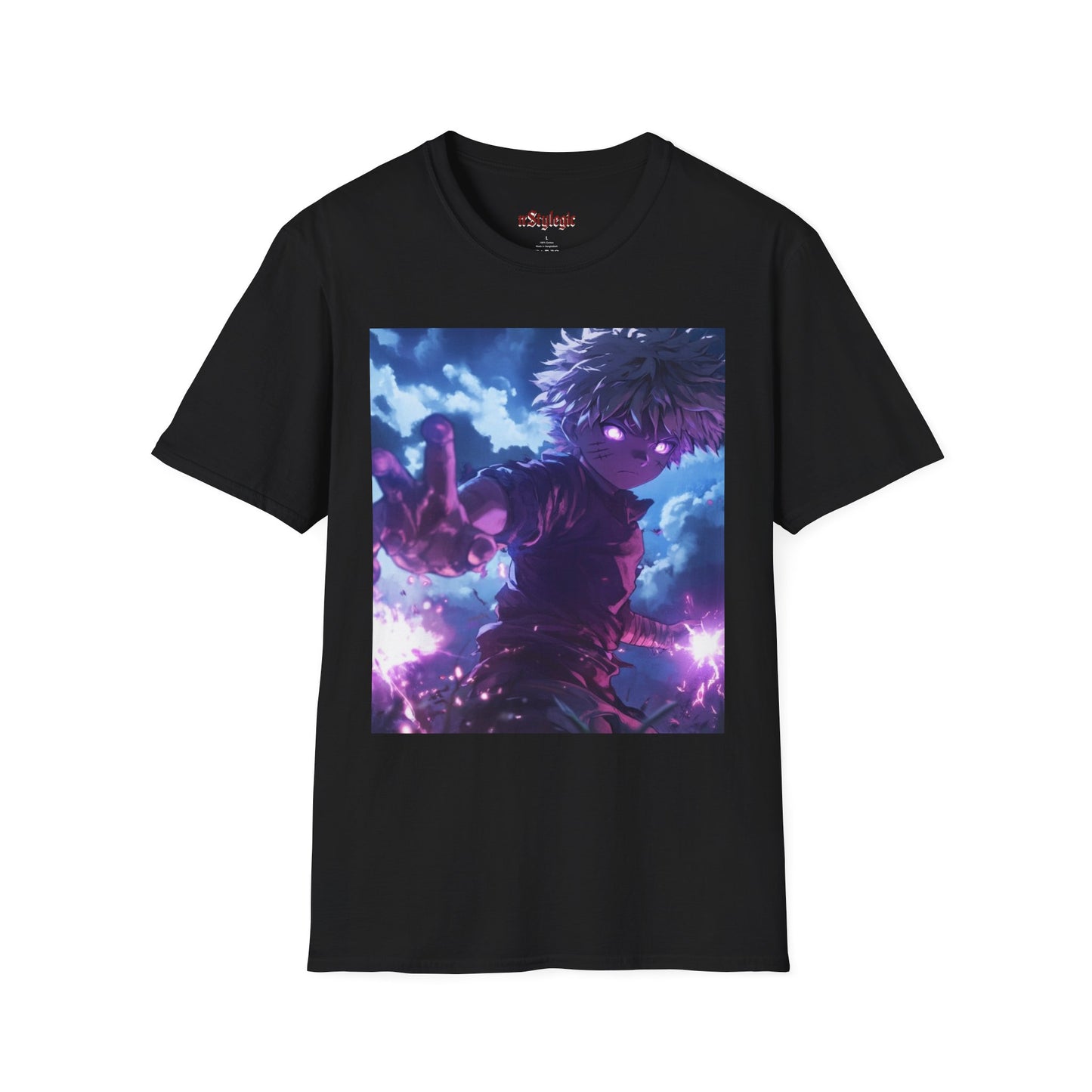 Killua Voltage Anime Tee -  hunter x hunter killua anime shirt graphic tee unisex Killua Voltage Tee – Killua Zoldyck mid-lightning strike with glowing eyes and stormy backdrop