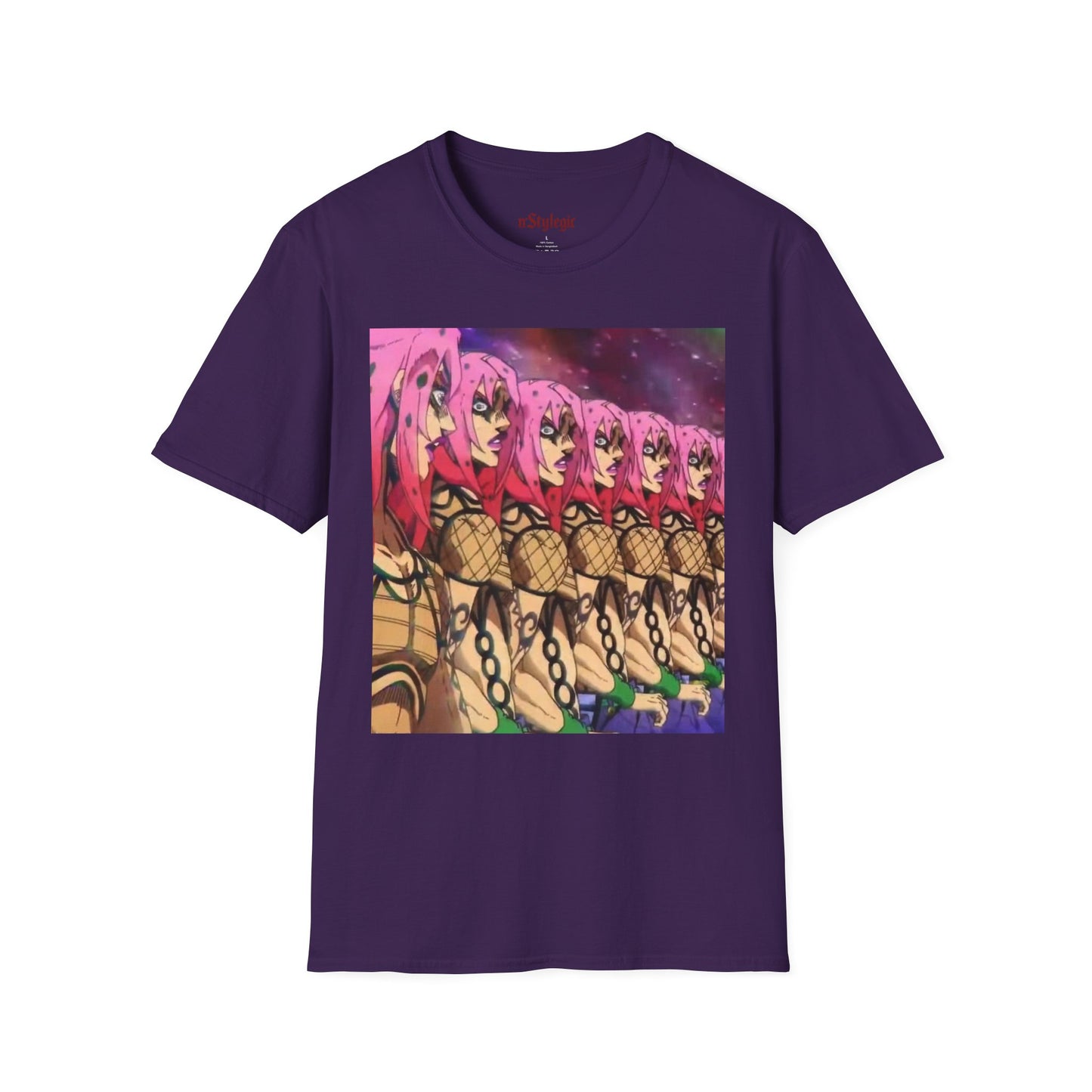 Diavolo Infinite Loop Tee -  jojo diavolo king crimson anime shirt graphic tee unisex Diavolo Death Loop Tee – Diavolo caught in cosmic loop with pink hair and cryptic tattoos