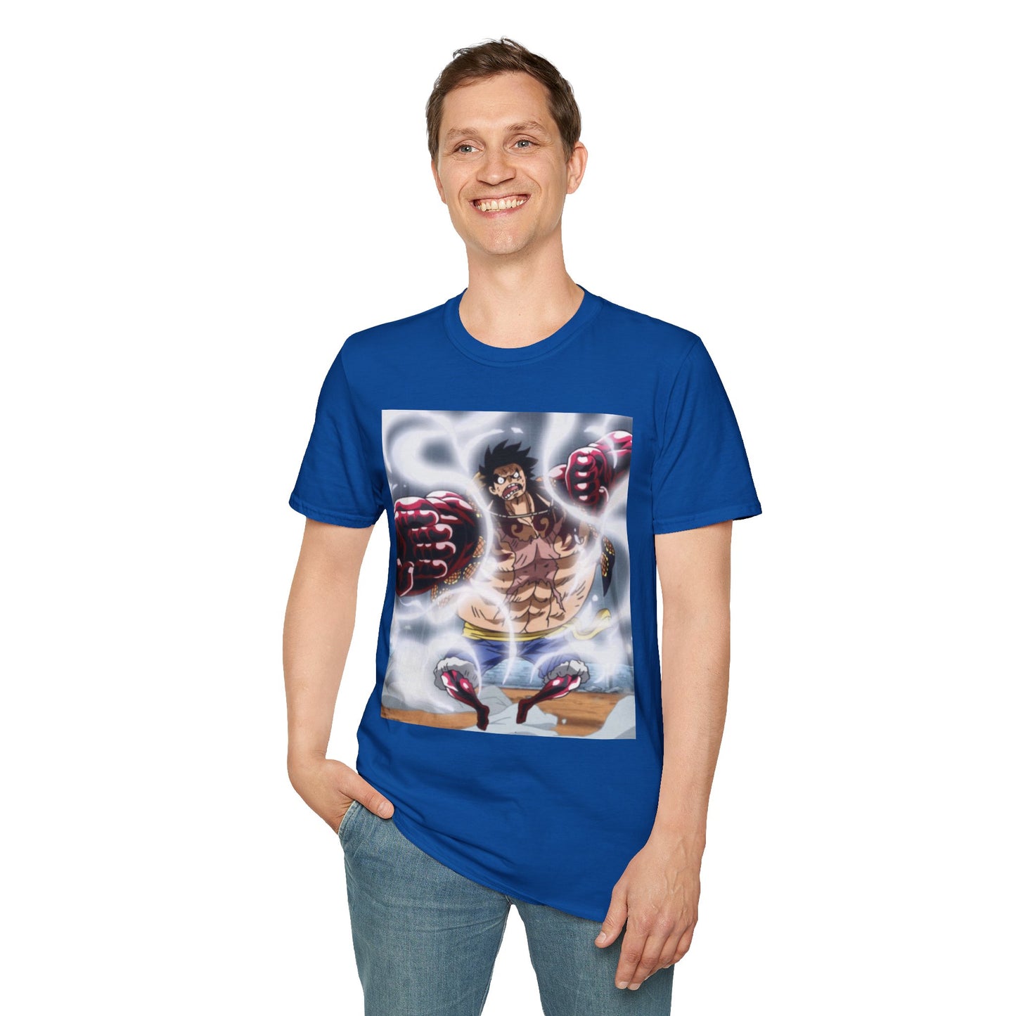 Luffy Gear 4 Anime Tee -  one piece luffy gear 4 bounce man anime shirt graphic tee unisex Gear 4 Bounce Man Tee – Luffy in Gear 4 transformation with Haki aura 