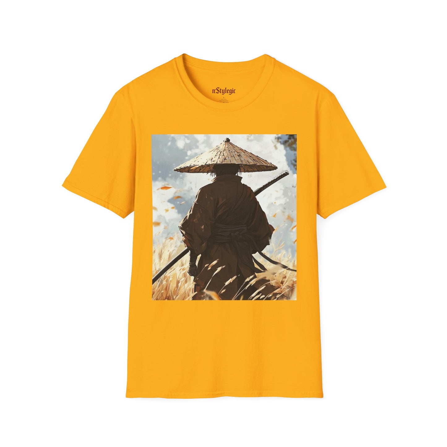 Vagabond Samurai Tee -  samurai vagabond japanese culture anime shirt graphic tee unisex Vagabond Swordsman Tee – Lone samurai in windswept field with katana and falling autumn leaves