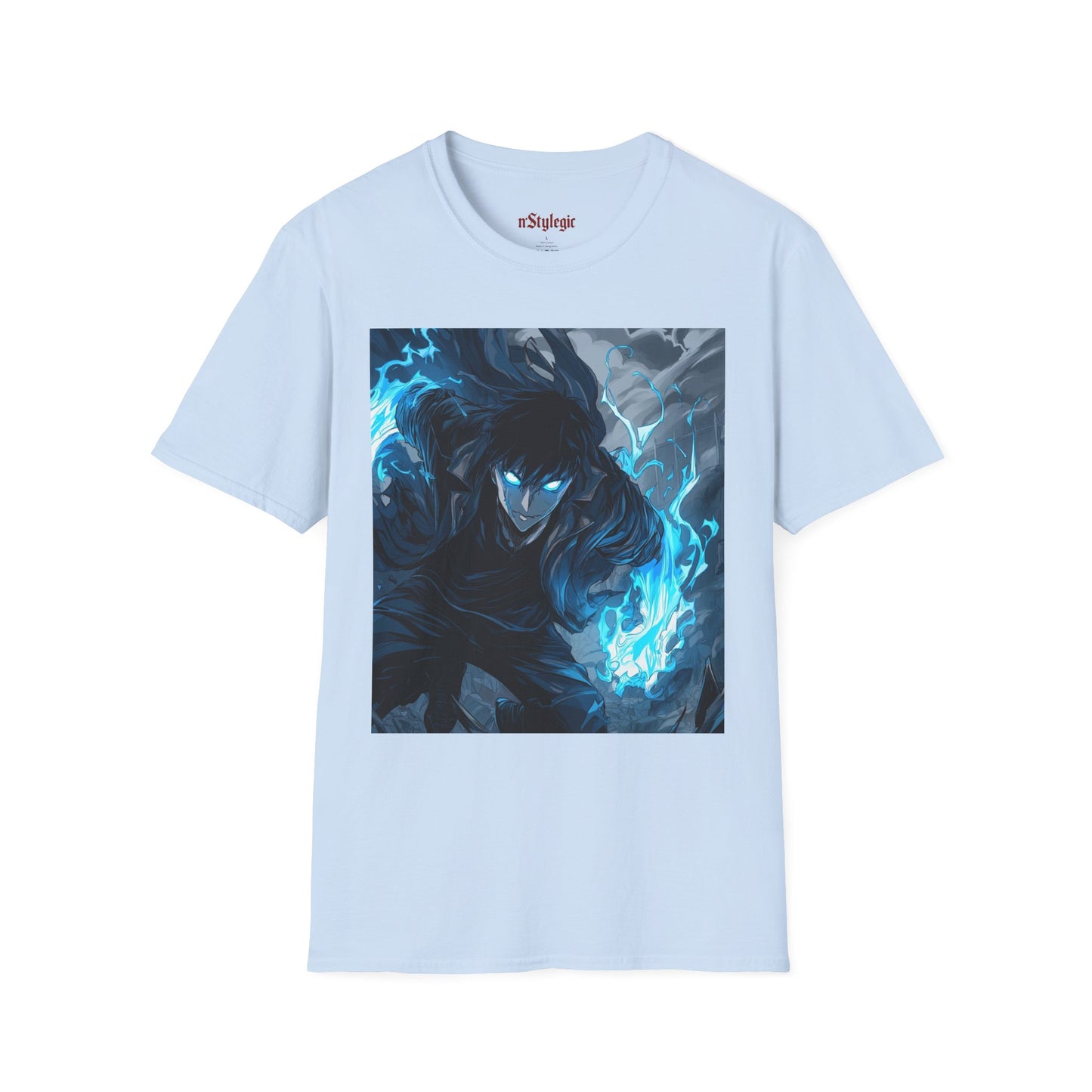 Solo Leveling Shadow Monarch Tee -  solo leveling sung jin woo shadow monarch anime shirt graphic tee unisex Shadow Monarch Tee – Sung Jin Woo engulfed in blue flames with glowing eyes